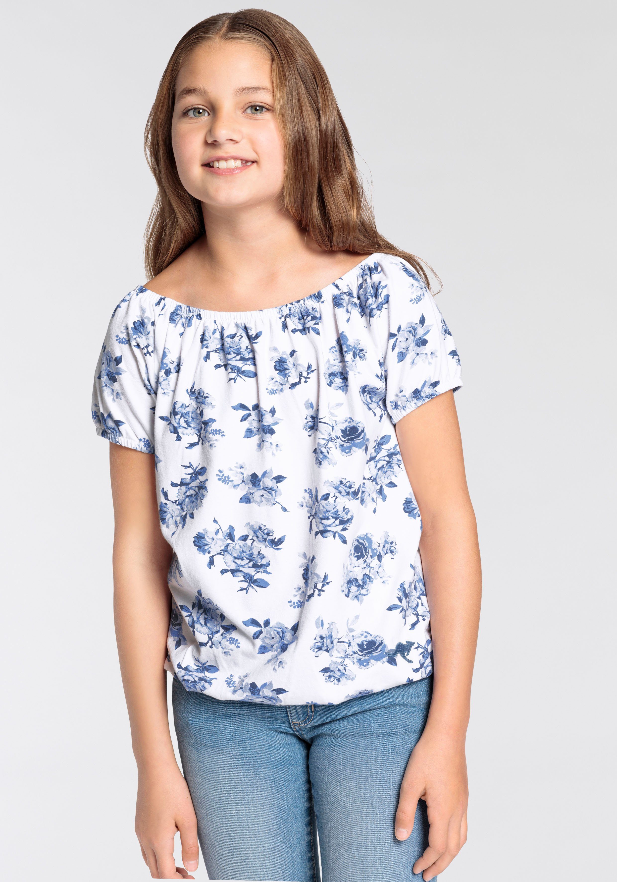 KangaROOS Shirt met carmenhals Kangaroos Meisjes Korte mouwen, dynamische pasvorm, allover print, carmenuitsnijding meisjes t-shirts maat 164/170