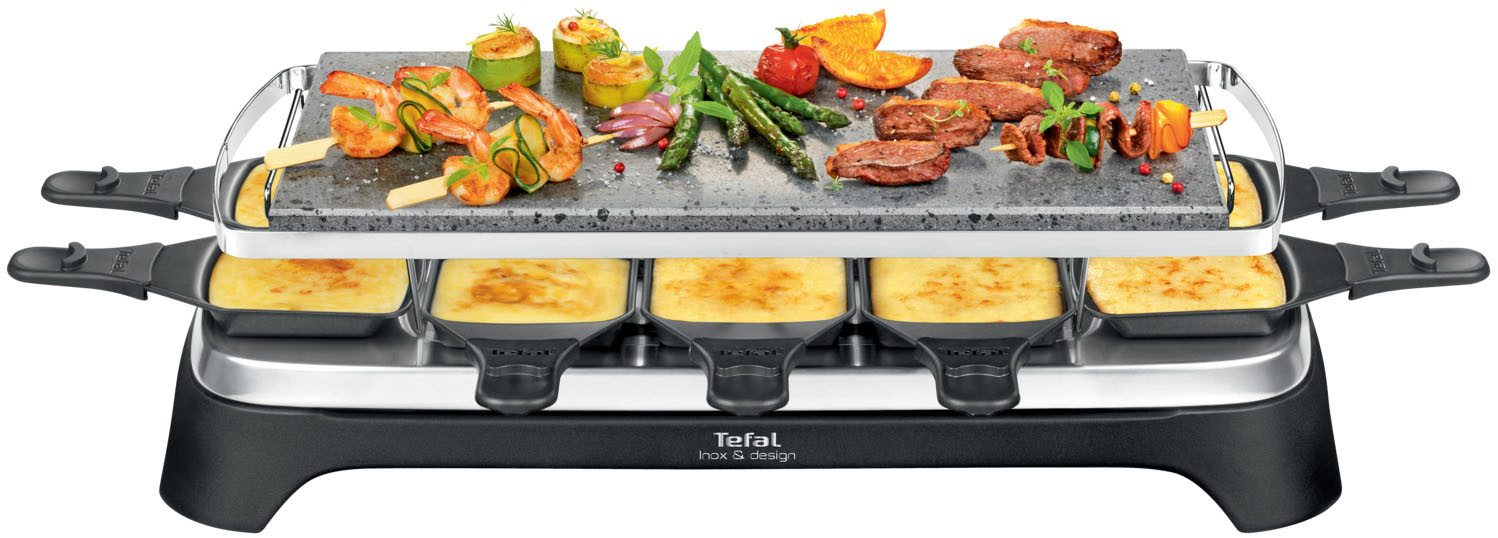 Tefal Raclette Pierrade, Naturstein, spülmaschinengeeignete Pfännchen Grillplaat van steen, pannetjes vaatwasmachinebestendig, PR457B