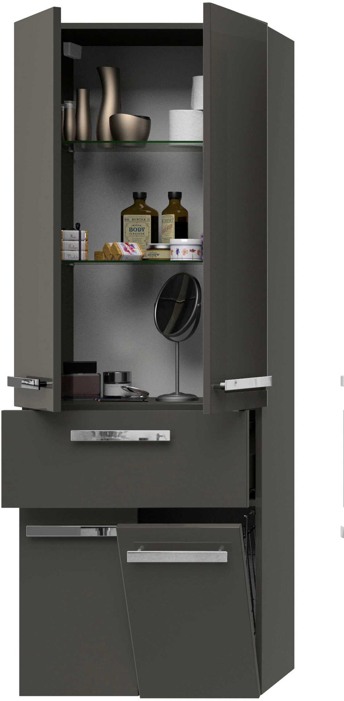 Saphir Hoge kast Serie 4005 badkamerkast 60 cm breed, met 2 deuren en 1 lade