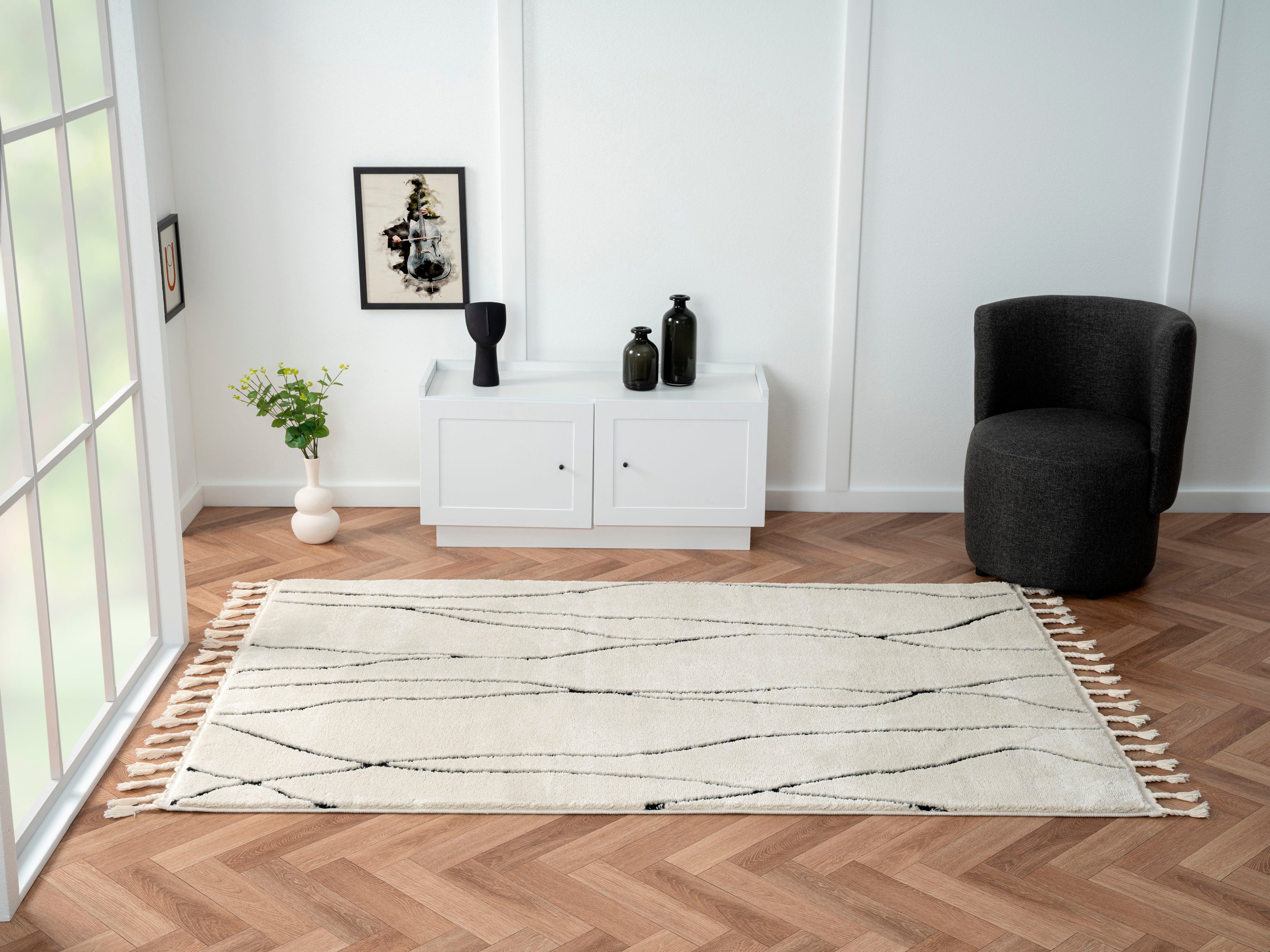 Myflair Möbel & Accessoires Hoogpolig vloerkleed Moroccan Handwrite modern, marokkaans ontwerp, fluffy zacht, met franjes