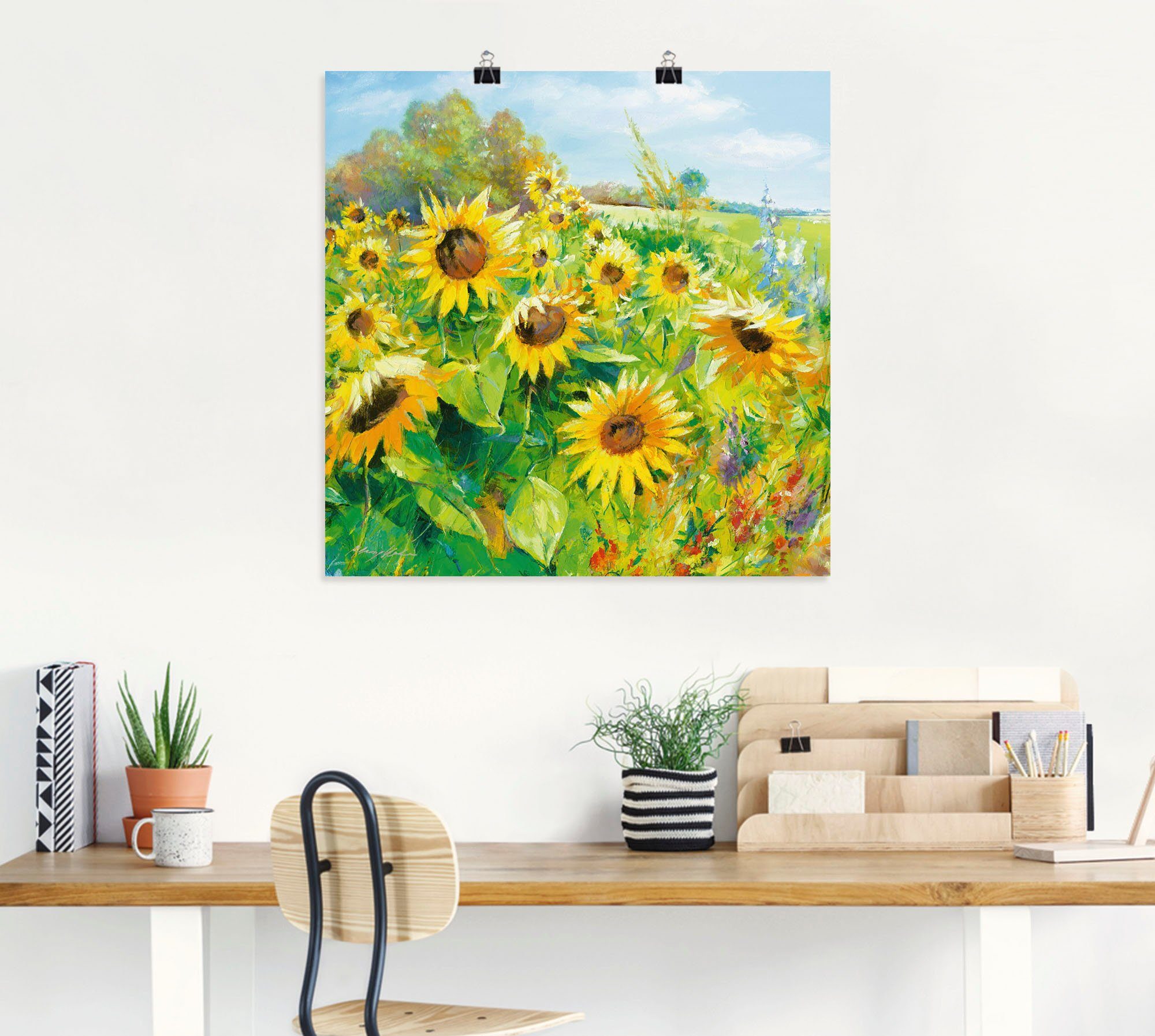 Artland Artprint Zomerweide met zonnebloemen als artprint van aluminium, artprint voor buiten, artprint op linnen, poster, muursticker