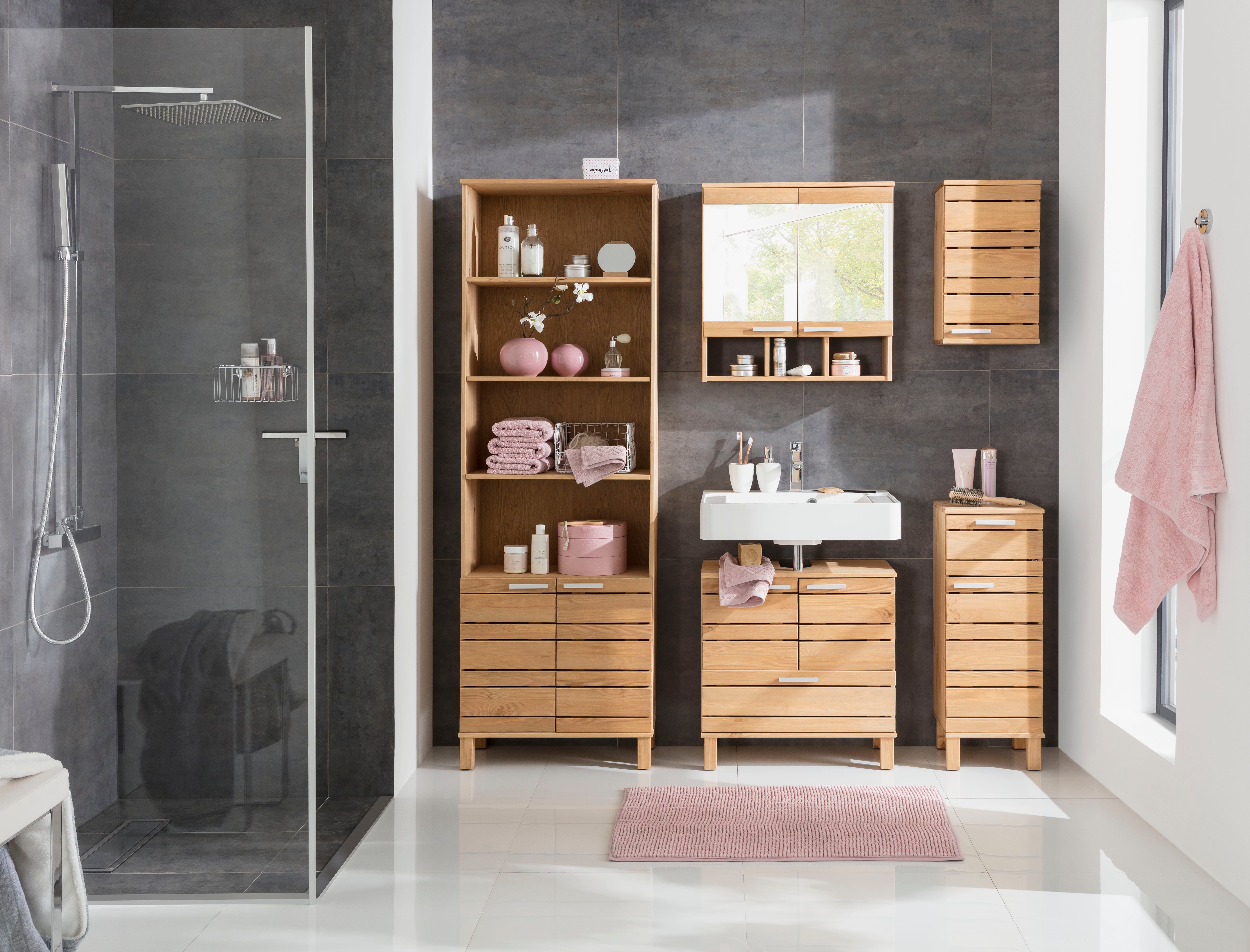 Home affaire Spiegelkast Josie Breedte 60 cm, van massief hout, verstelbare plank, metalen grepen