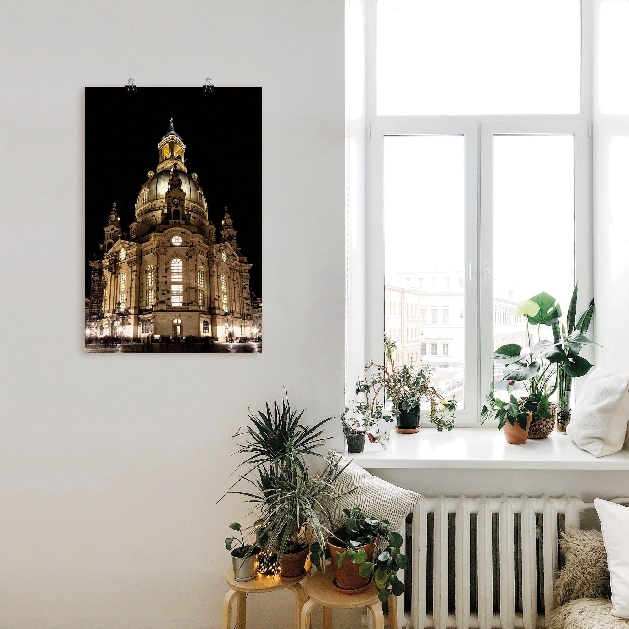 Artland Artprint Verlichte Frauenkirche in Dresden als artprint op linnen, poster in verschillende formaten maten
