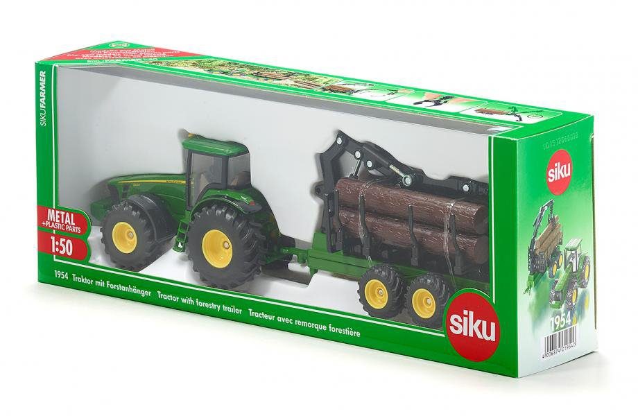 Siku Speelgoed-tractor SIKU Farmer, John Deere 8430 met bomen transport aanhanger (1954)