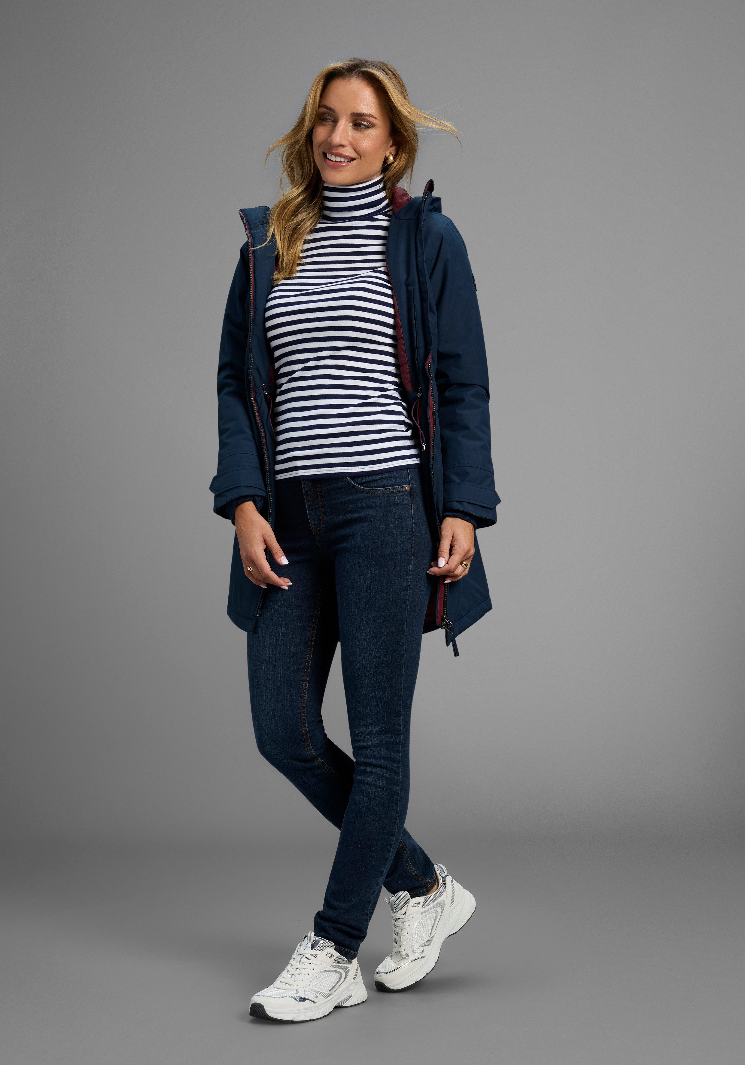 Arizona Slim fit jeans Tailleband met zij-elastiek inzet smalle pasvorm, skinny jeans, used-wassing, hoge taille