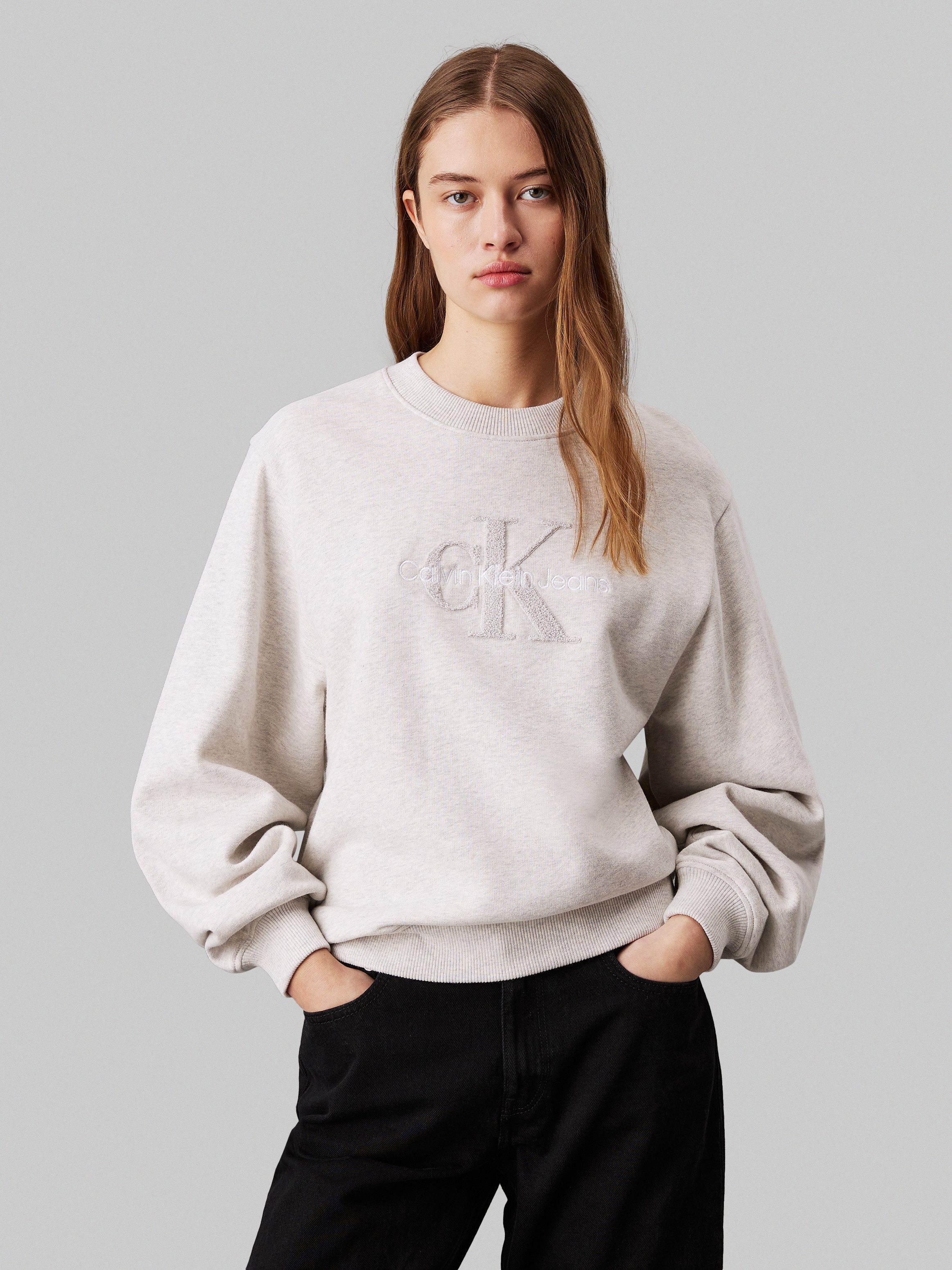 CALVIN KLEIN Dames Truien & Vesten Chenille Monologo Crewneck Grijs