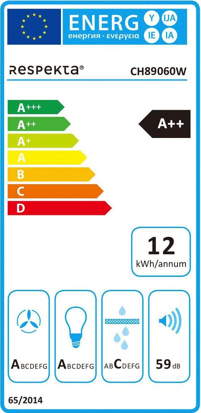 RESPEKTA Schuine wandkap 60 cm, 9 vermogensniveaus, led-verlichting, geschikt voor afzuiging en recirculatie