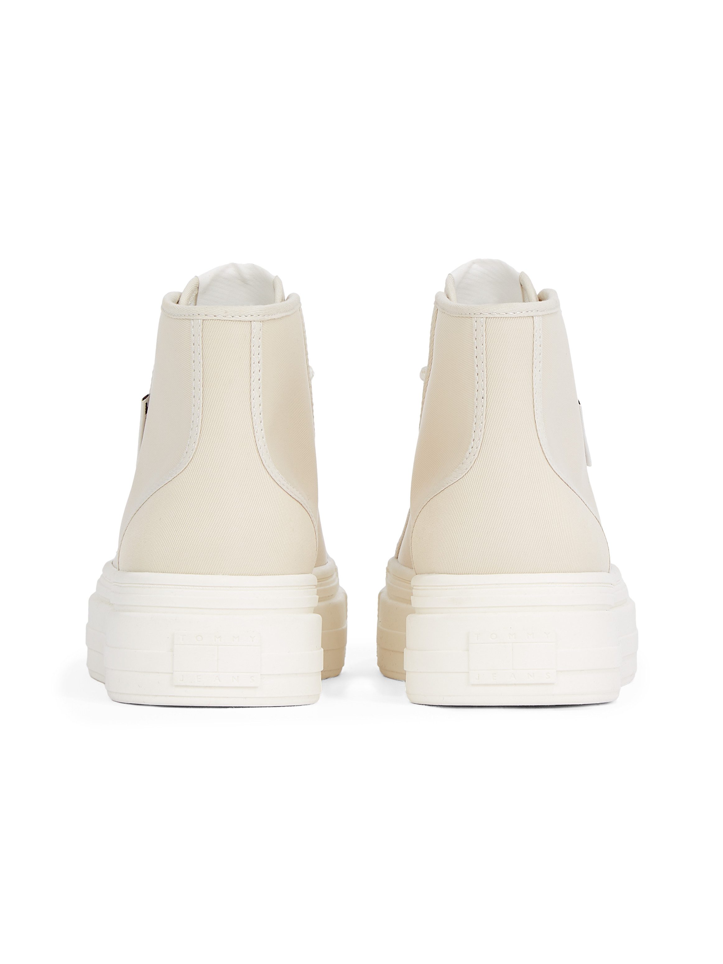 TOMMY JEANS Plateausneakers TJW FOXING FLATFORM SNEAKER HIGH freizeitschoen veterschoenen high top sneaker met contraststiksels