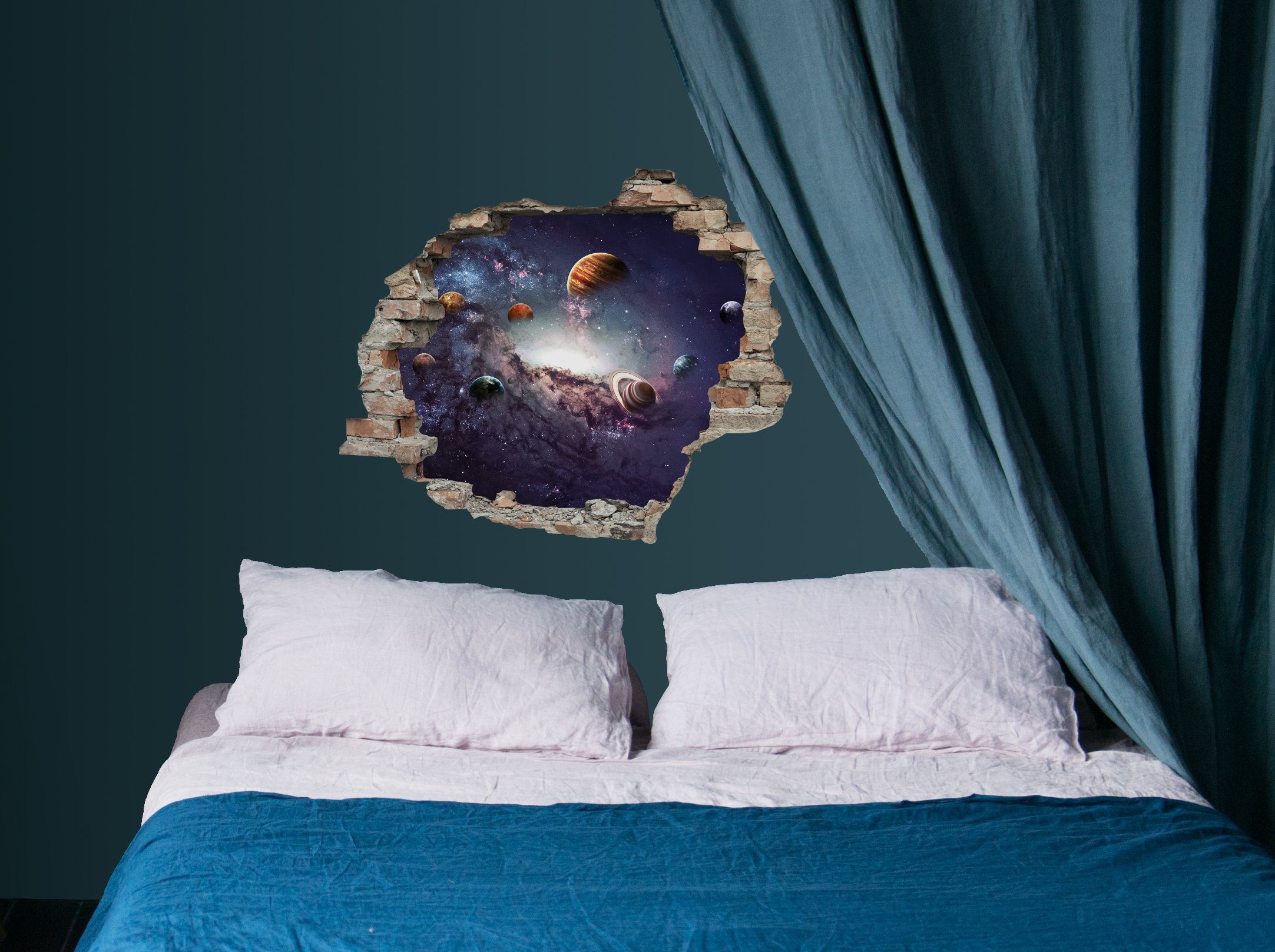 queence Wandfolie Planeten Muursticker, muurdecoratie, zelfklevend, 3D, muurdurchbraak (1 stuk)