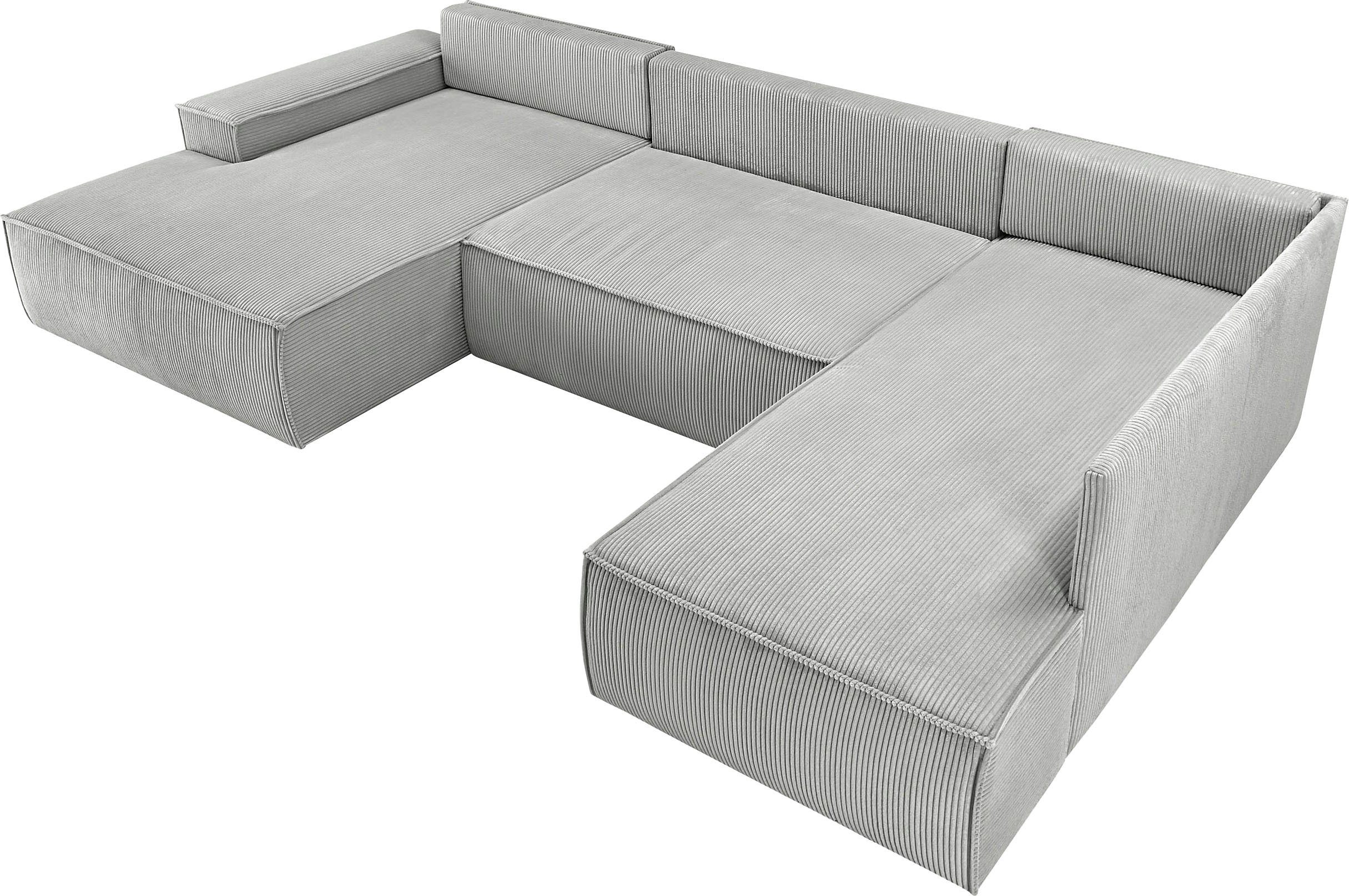 Home affaire Zithoek SHERWOOD 329 cm, U-vorm, slaapbank, Slaapfunctie met bedkist (194x139 cm), cord, vintage, fluweel