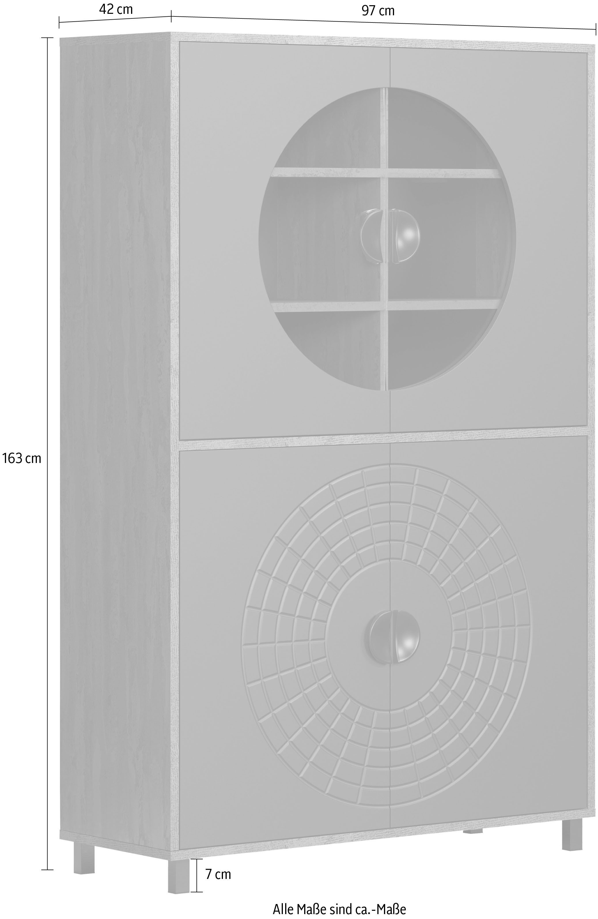 INOSIGN Hoge kast Fusion Vitrine met bijzonder cirkelpatroon - huwelijkskast in vintage-look (1 stuk)