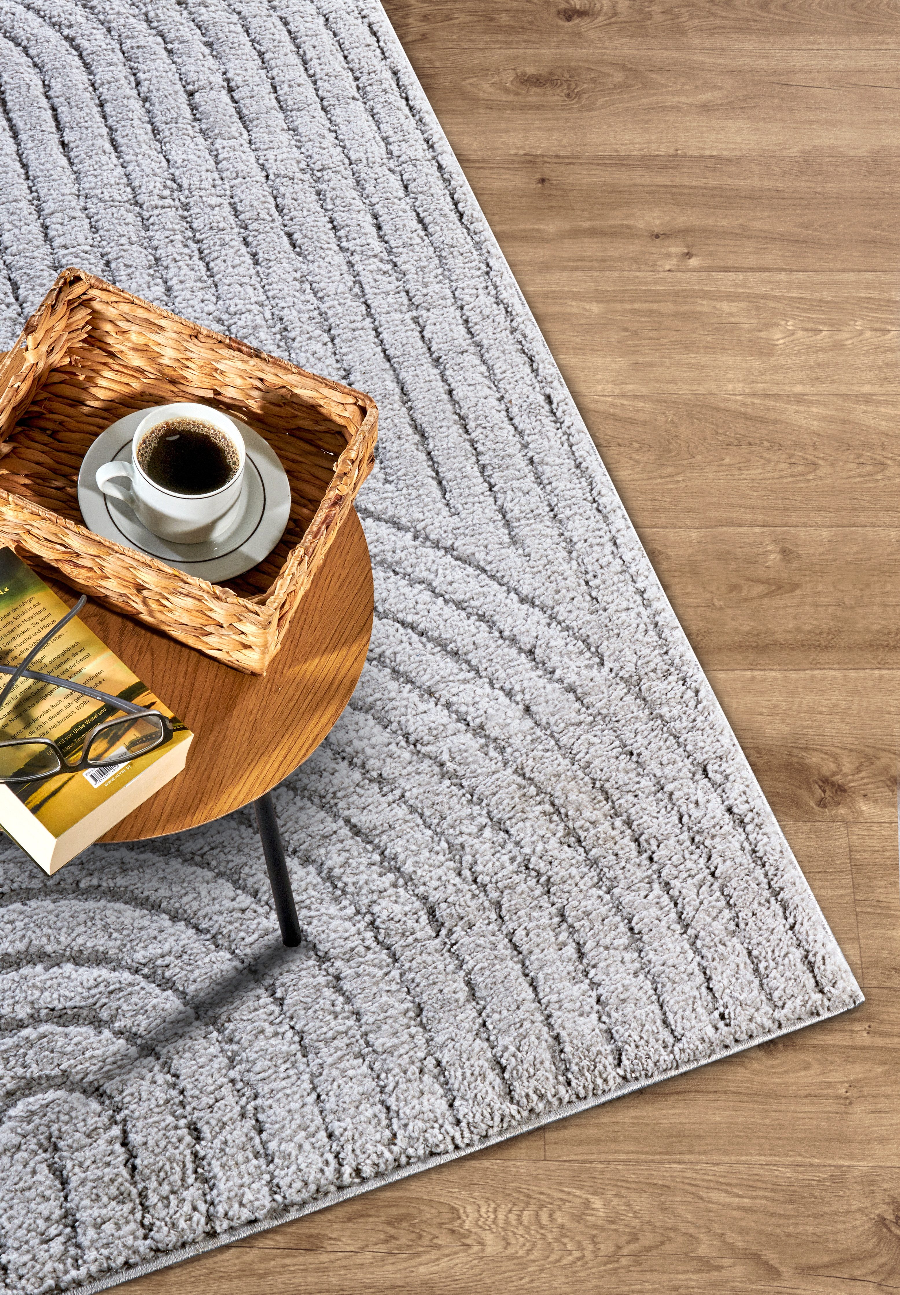 ELLE DECORATION Design-vloerkleed Cosy Panglao, ook als rond tapijt verkrijgbaar uni laagpolig, hoog-laag structuur, modern, scandi, boho, woonkamer