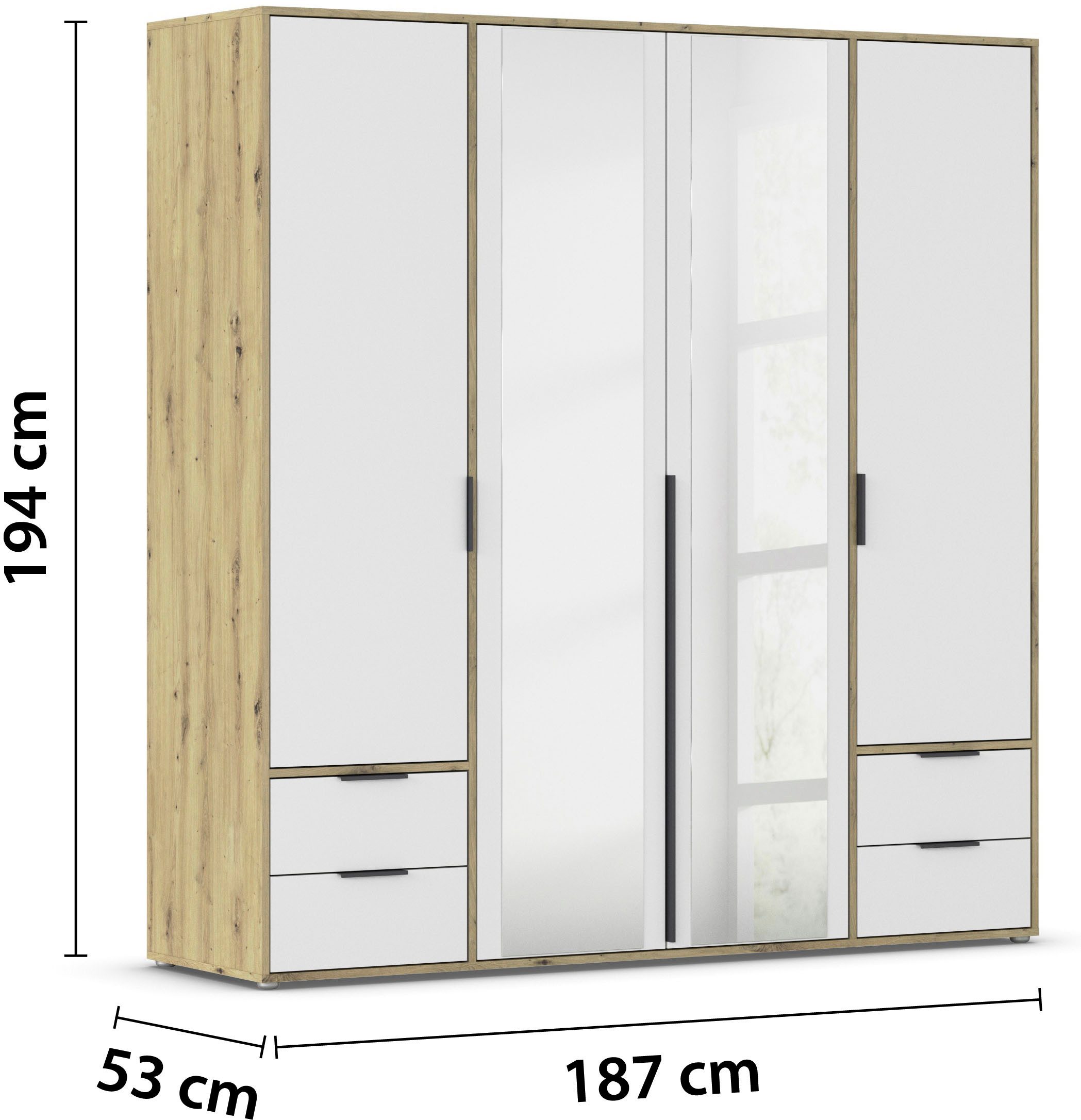 rauch Draaideurkast Kledingkast Kast Garderobe Wasmand NAGATA met Spiegel und schubladen sowie stangengriffen topseller made in germany