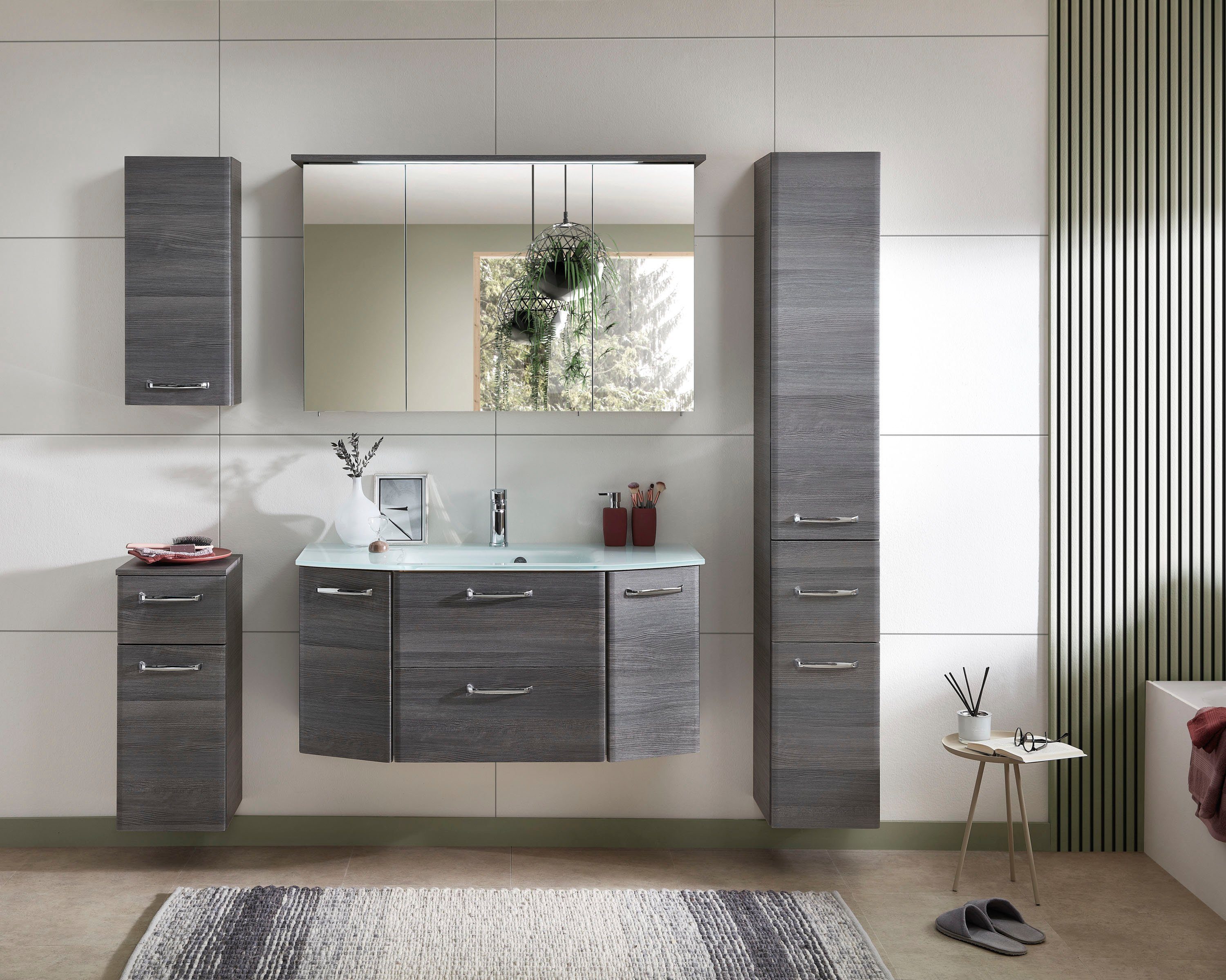 Saphir Wastafelonderkast Quickset wastafel incl. glazen wastafel, 112 cm breed, 2 deuren Onderkast met wasbak, inclusief deurdemper, grepen glanzend chroom