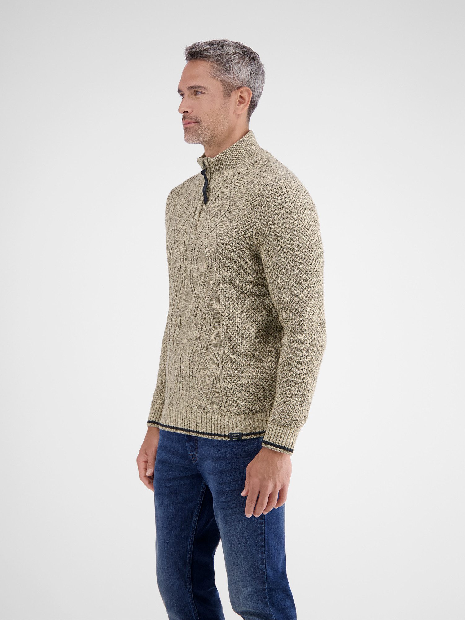 Lerros Gebreide trui LERROS Gebreide pullover met kabelpatroon en Troyerkraag