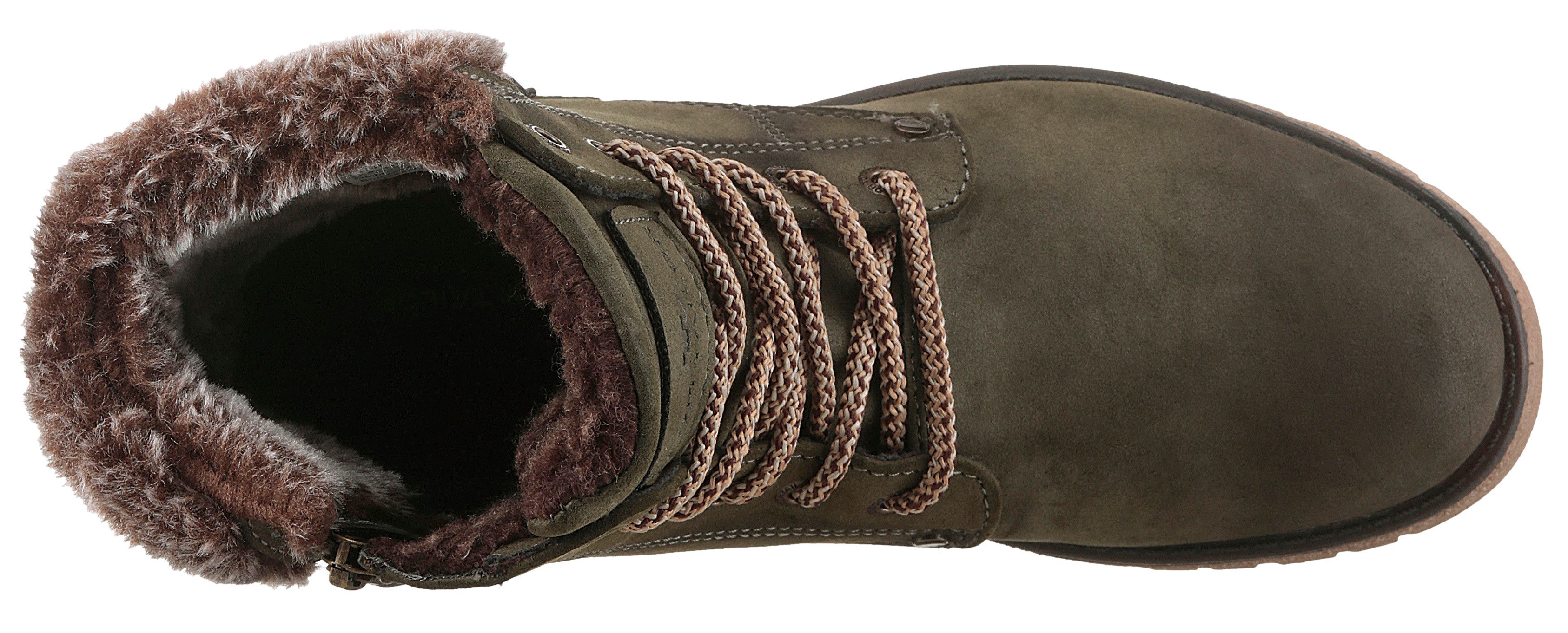 Tom Tailor Winterlaarzen blokhak, veterschoenen, winterlaarsjes, modieuze decoratieve gesp