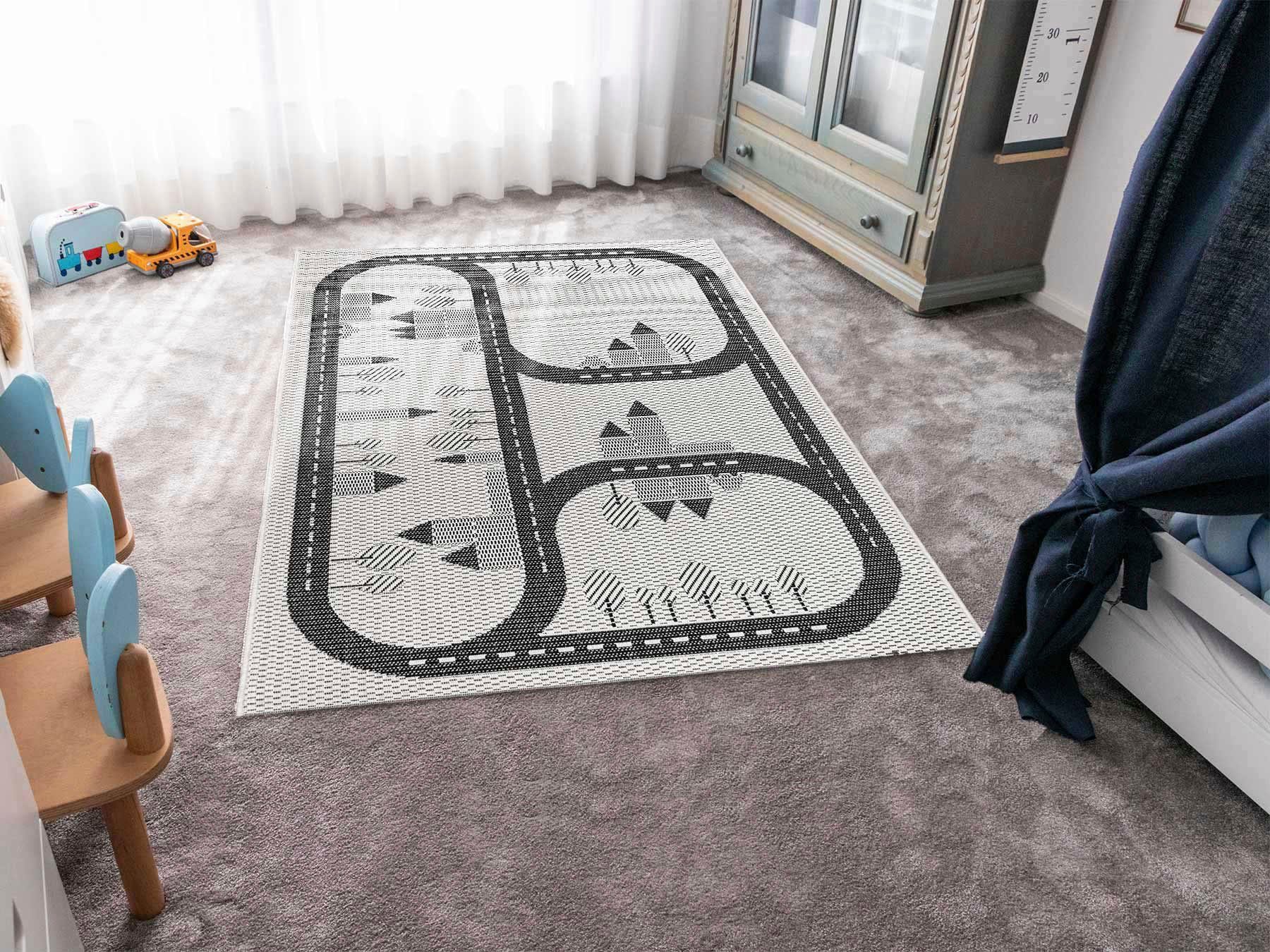 Primaflor-Ideen in Textil Kindervloerkleed CABANE - Streets Platweefsel, speelkleed met straten, geschikt voor binnen en buiten