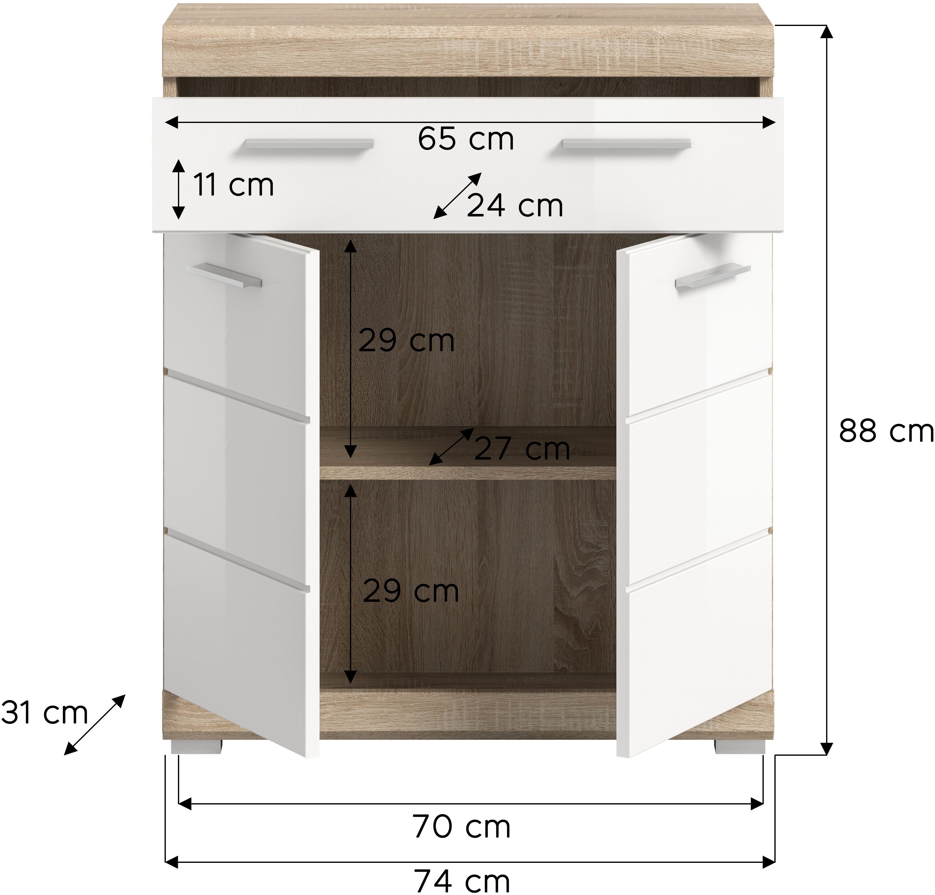 INOSIGN Onderkast Siena, breedte 74 cm, 2 deuren, 1 lade, 2 vakken, MDF-front in verschillende kleuren verkrijgbaar, badkamermeubels, badkamerkast, commode, badkamer