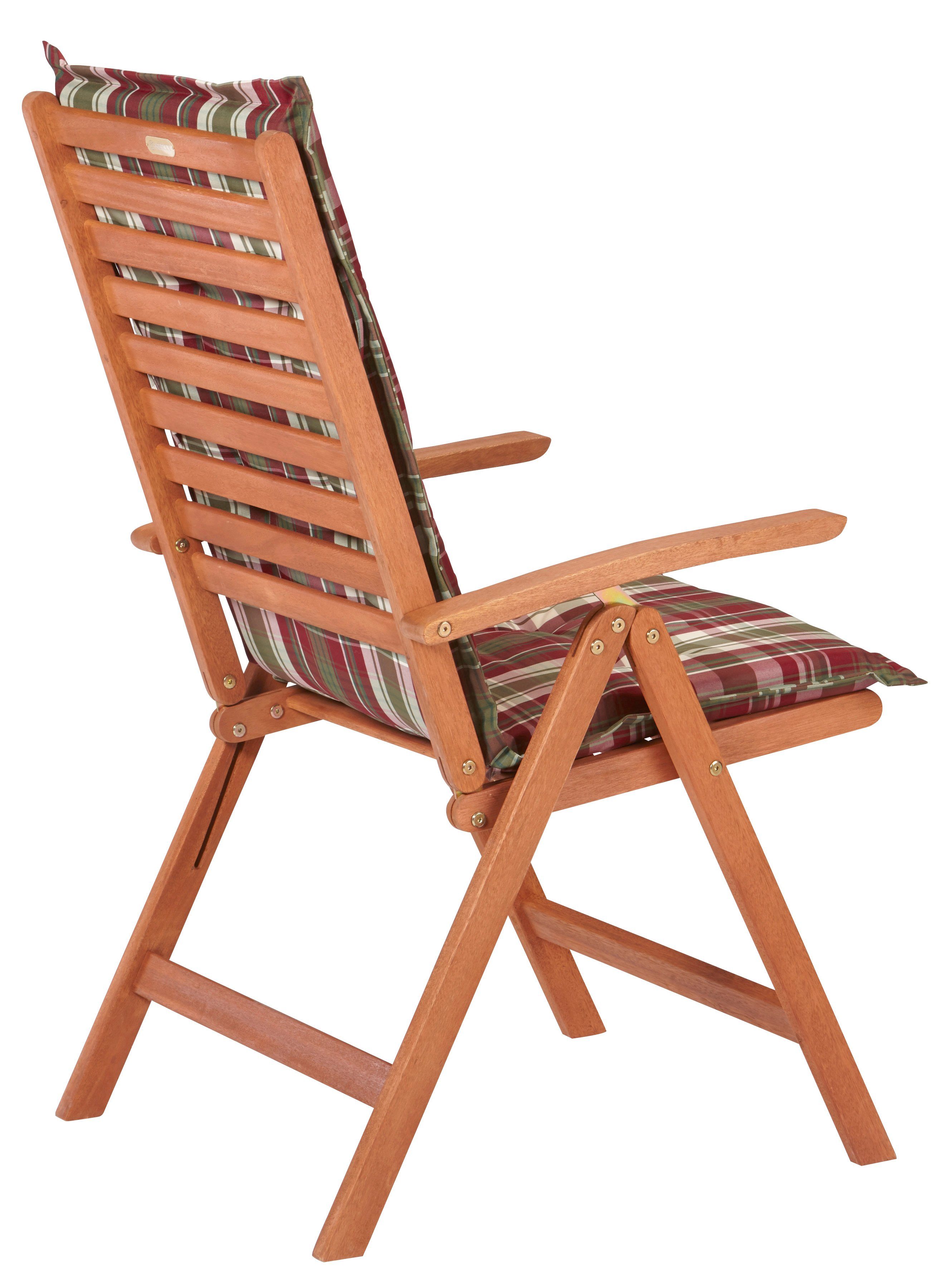 MERXX Tuinstoel Borkum, TOPSELLER! Eucalyptus, verstelbaar, bruin, incl. kussen (set, 2 stuks)