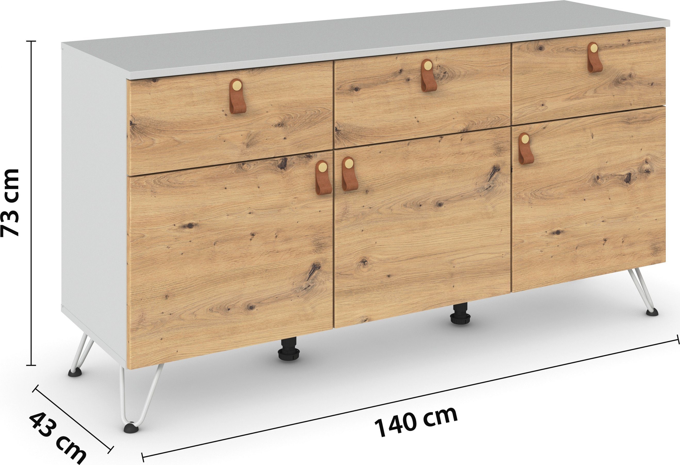 rauch Kast met laden en deuren Homey by Aditio met handgrepen in leer, 3 lades met softclose-functie