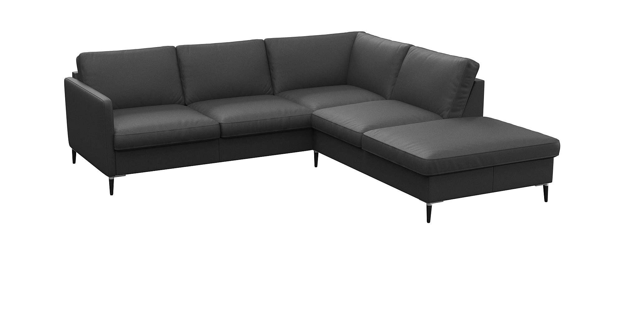 FLEXLUX Hoekbank Fiore, L-vorm smalle armleuningen, aluminium/zwarte poten, bxd 234x225 cm, koudschuim in de zitting