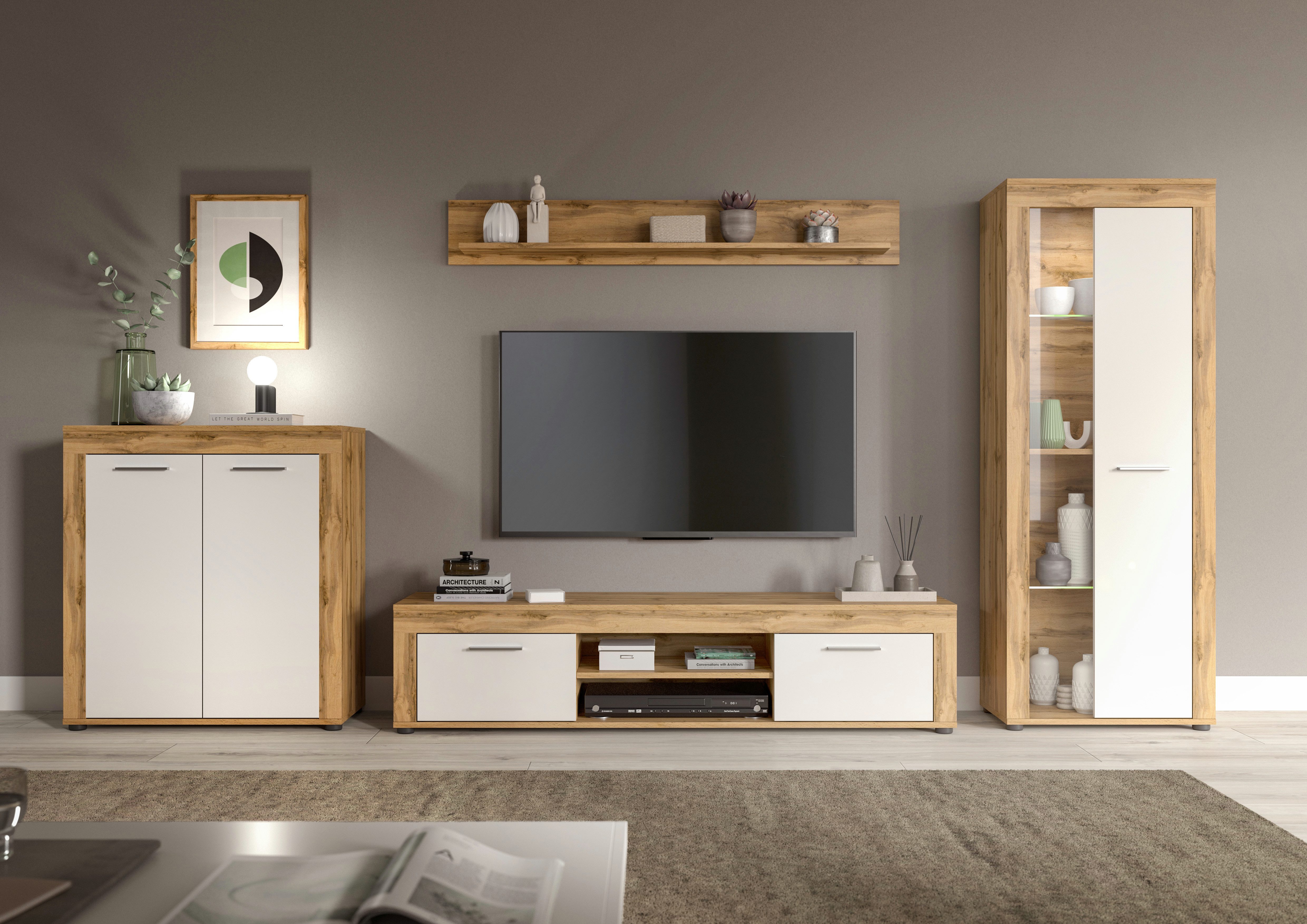 INOSIGN Vitrinekast Aosta, hoogte 159 cm, in verschillende kleuruitvoeringen 1 deur, 3 legplanken, 4 vakken, woonkamer, staande vitrine, glazen vitrine