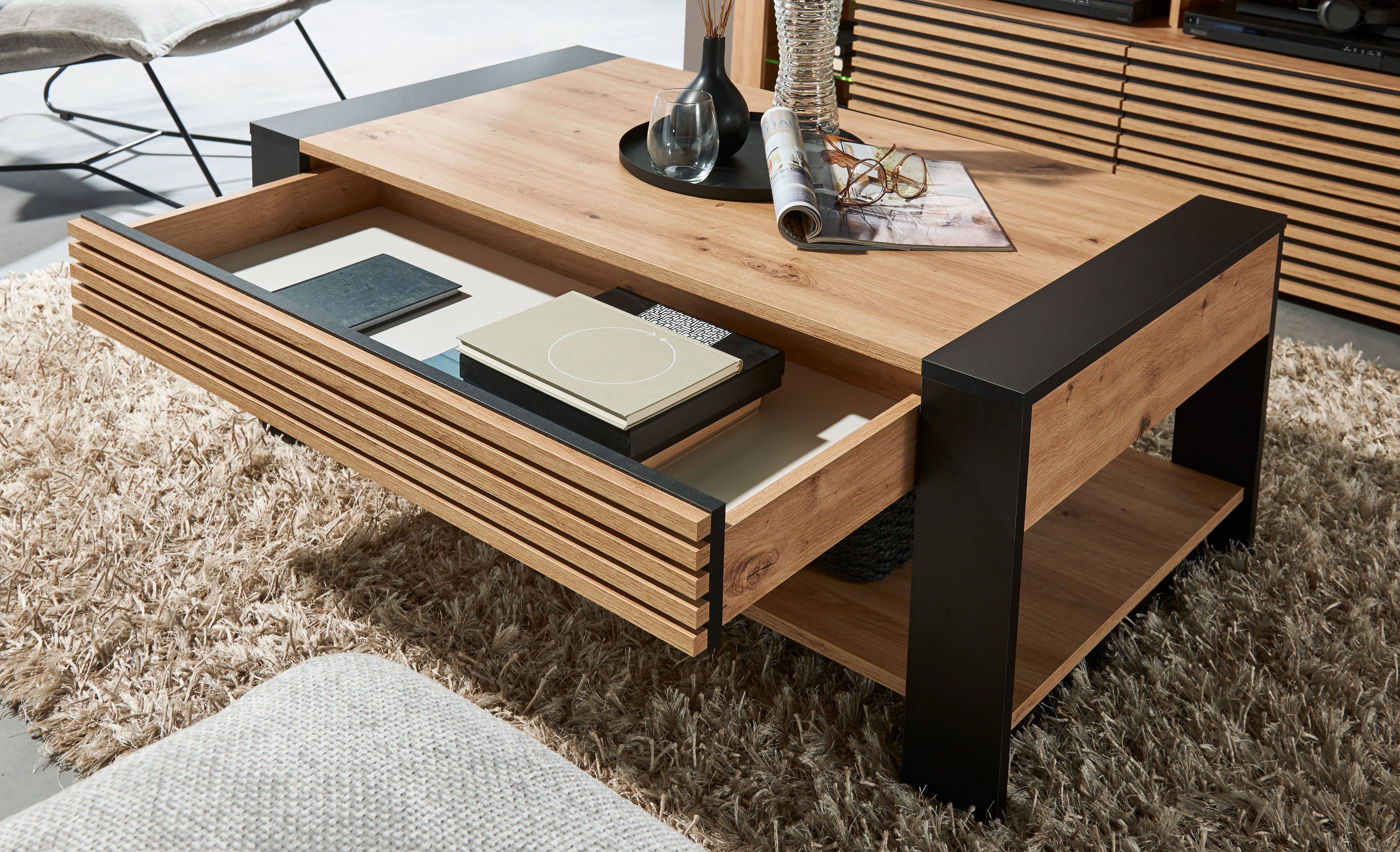 Stolkom Salontafel Felipe, TOPSELLER! met lade, woonkamer tafel in eik artisan decor