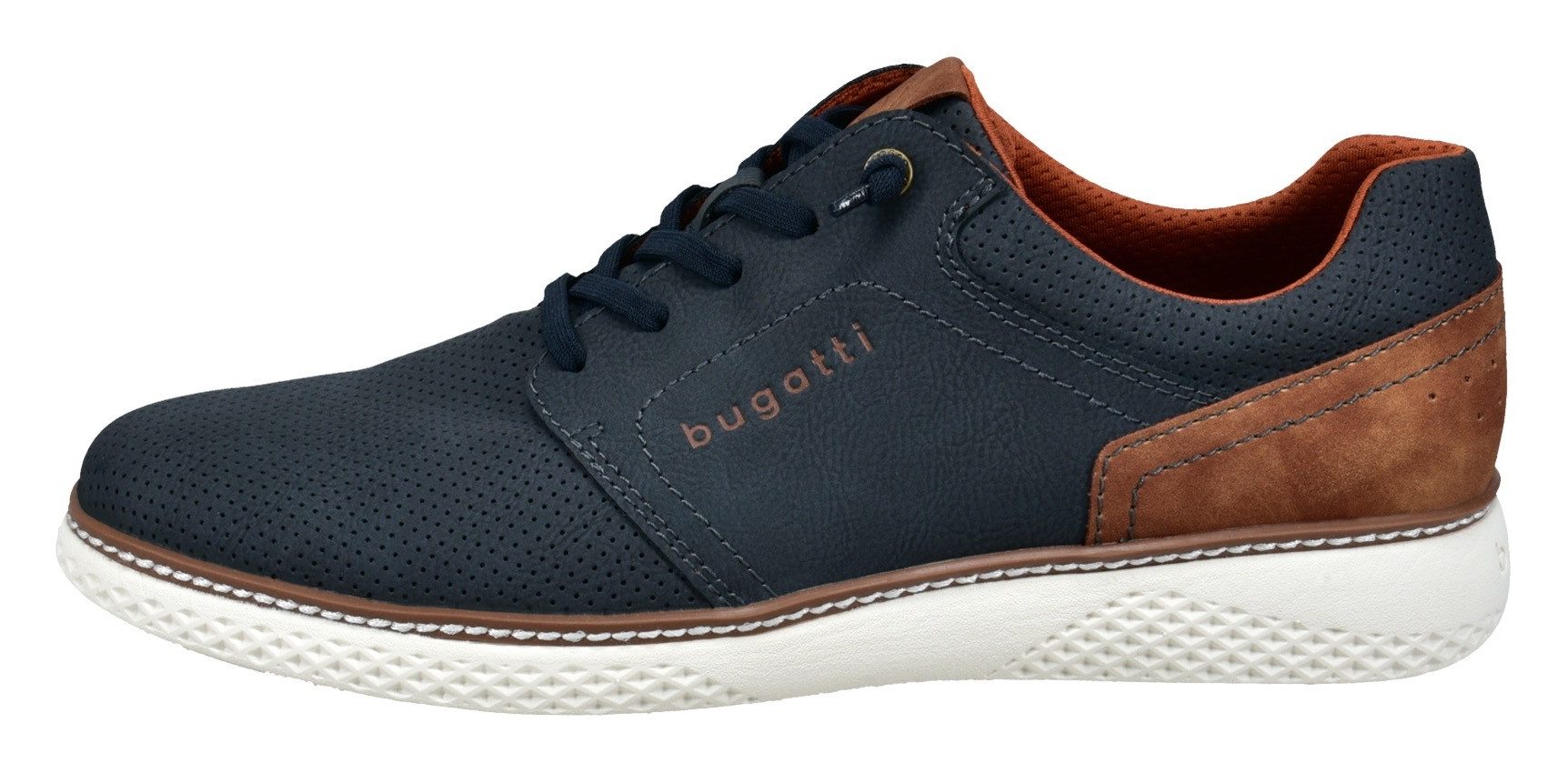Bugatti Slip-on sneakers Lage schoen, vrijetijdssneaker met perforatie, elastische veters