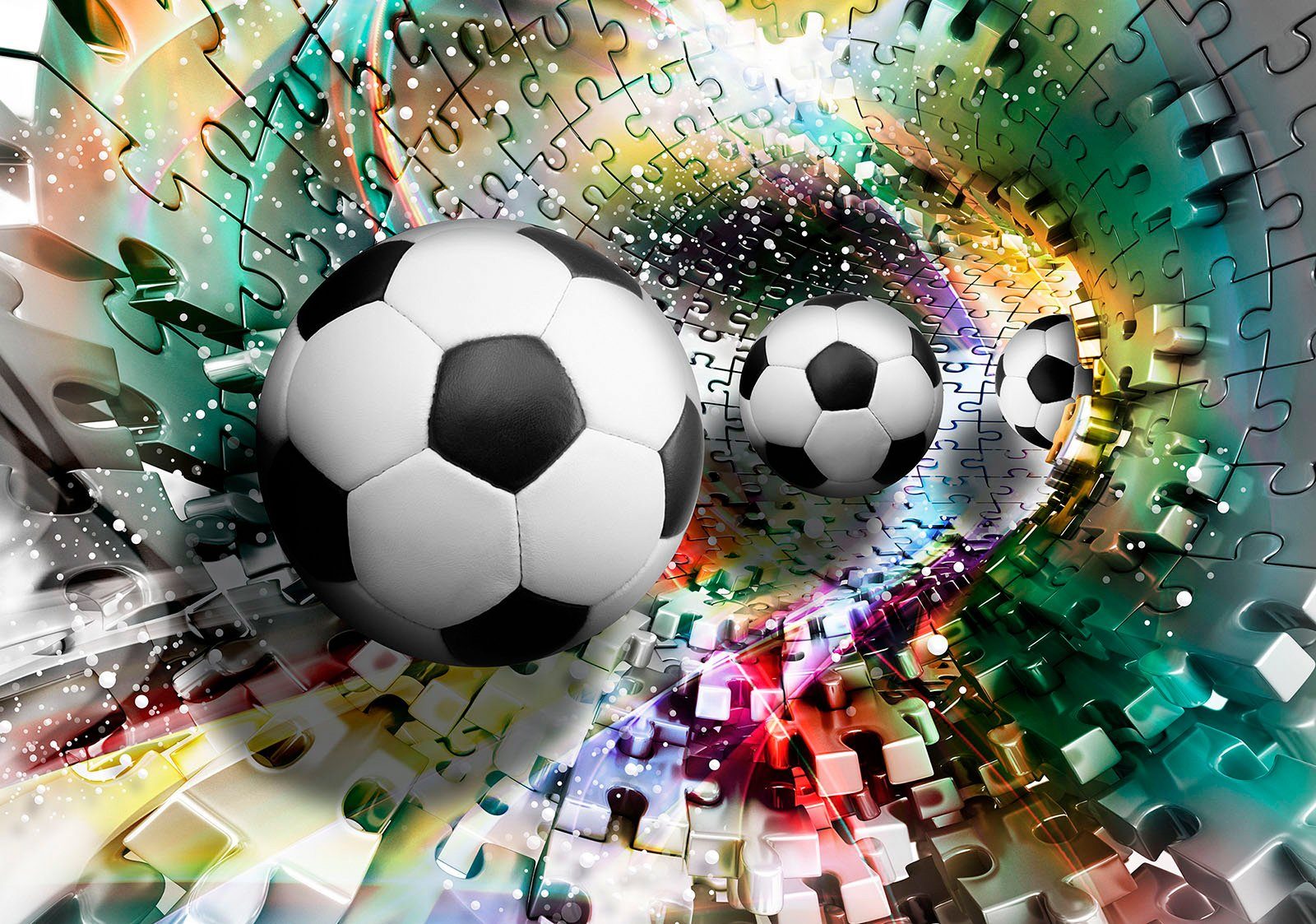 Consalnet Vliesbehang Voetballen in 3D puzzel verschillend motiefformaten, voor het kantoor of woonkamer