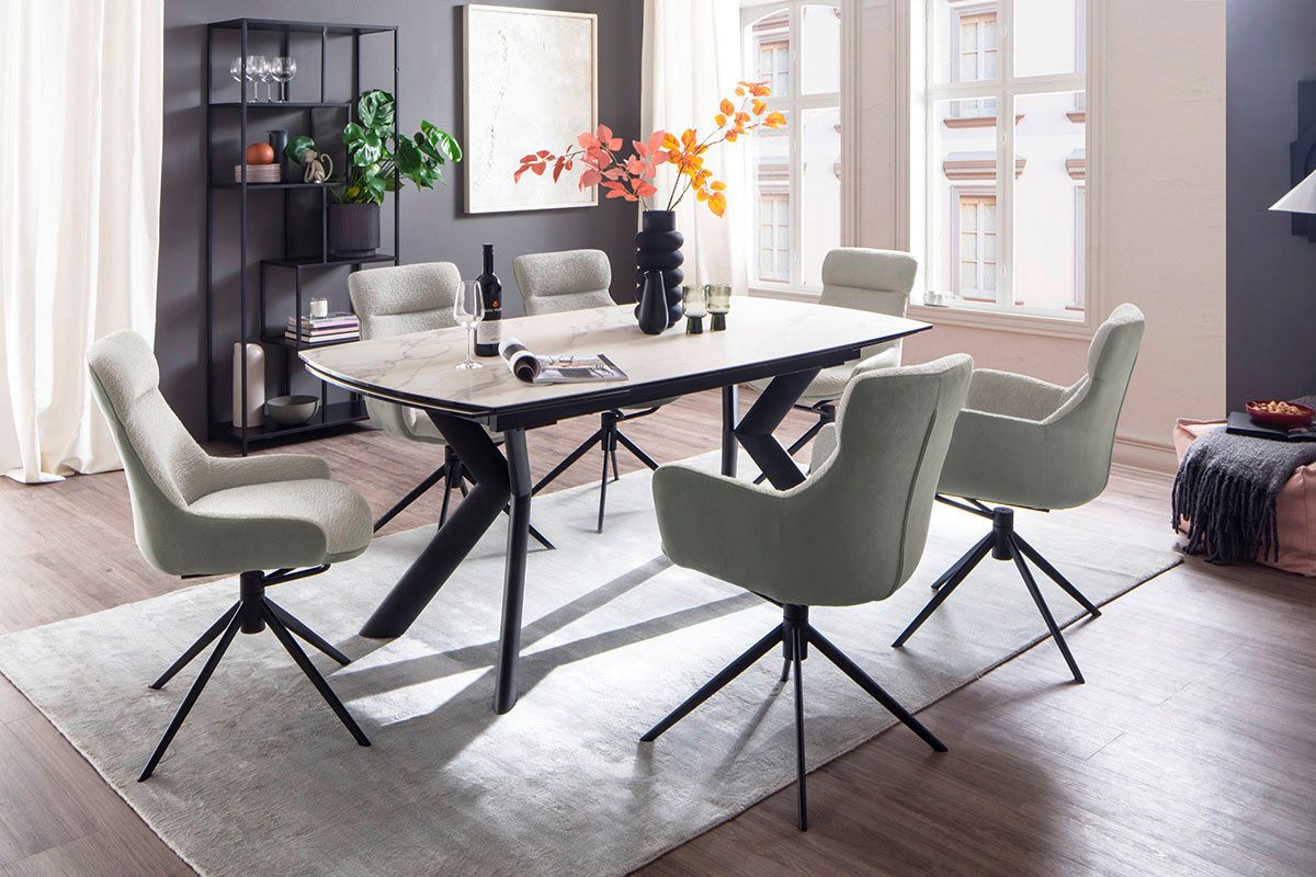 MCA furniture Eettafel OSSANA vierpoot tafel 180-260 cm Keramiek, metaal, eindschuif, uittrekbaar, tafelblad 13 mm, 8-10 personen