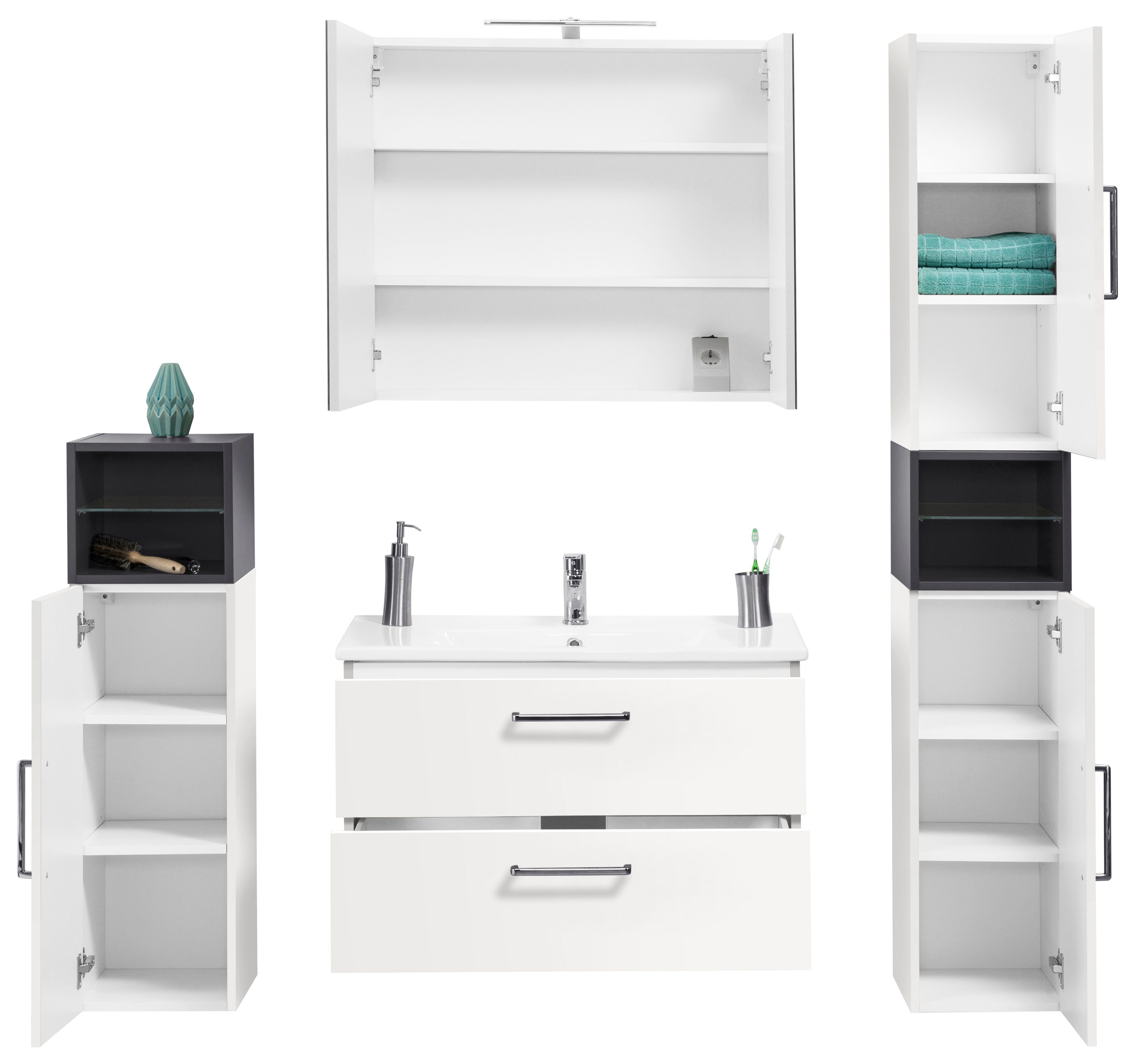 OPTIFIT Badkamerserie Napoli met contrastkleurige kastelement en soft-closefunctie (set)
