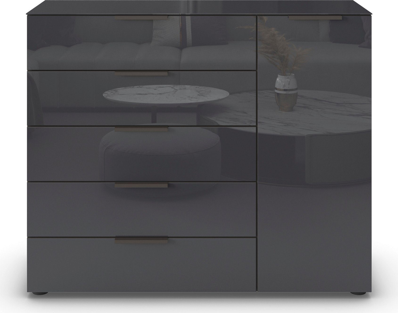 rauch Ladekast Commode deurkast sideboard combikast FLIPP met glasfront 1-deurs, 5 laden, soft-close functie, bovenblad en glazen front