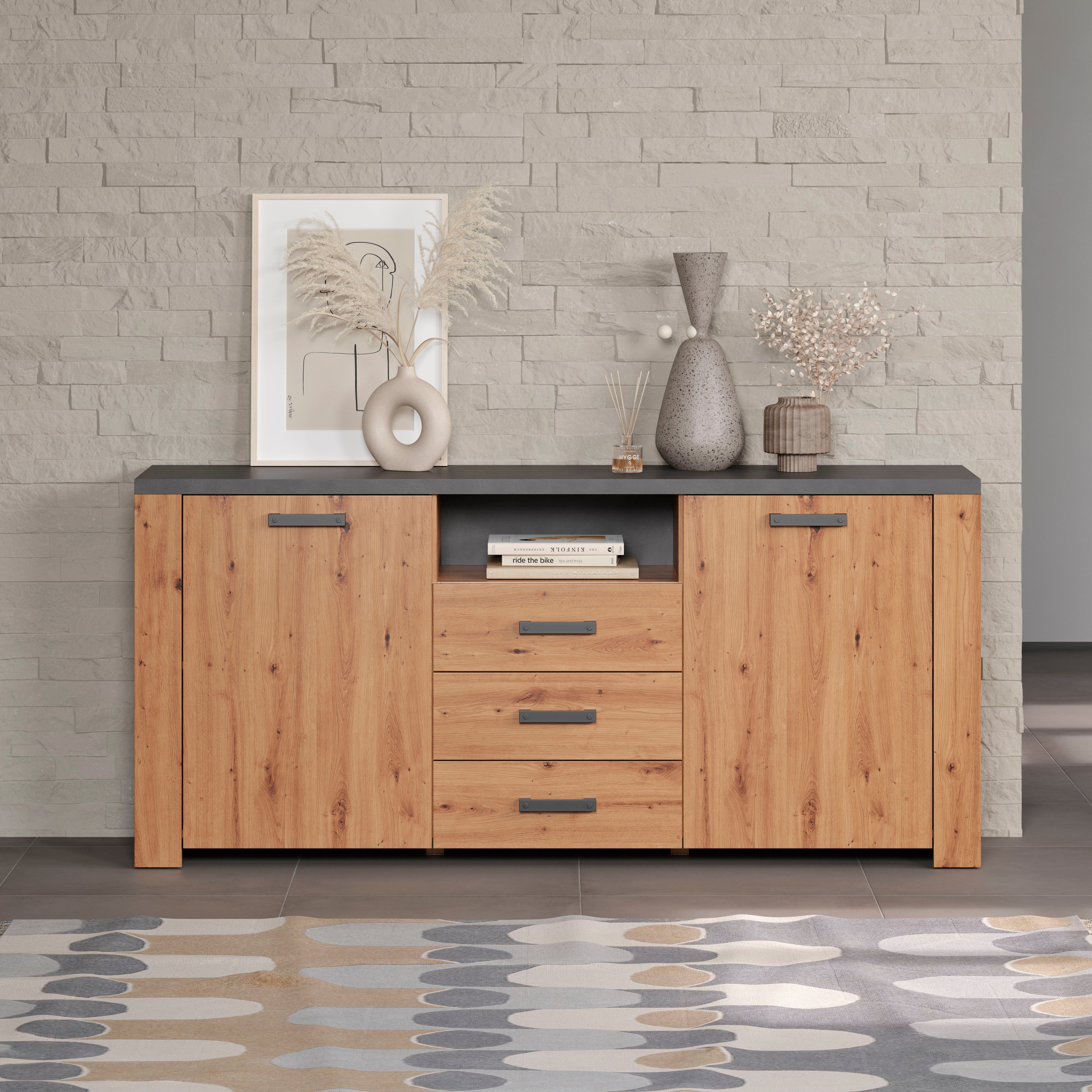 Home affaire Dressoir Ambres Commode in echt houtlook, Afmetingen BxH: 180x83 cm, Eik (1 stuk)