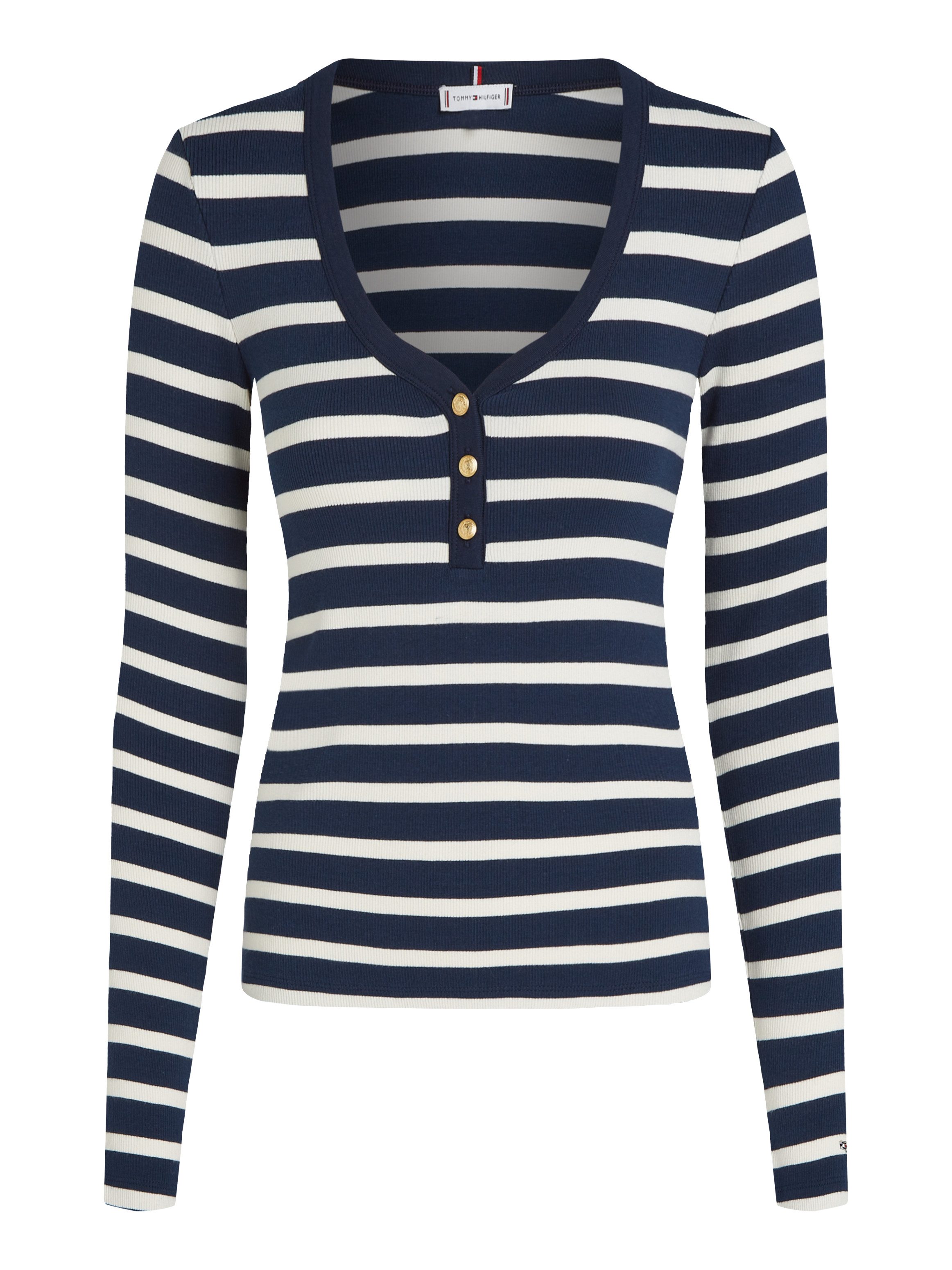 Tommy Hilfiger Shirt met lange mouwen SLIM HENLEY GB SCOOP-NK LS met ribstructuur, met metalen label