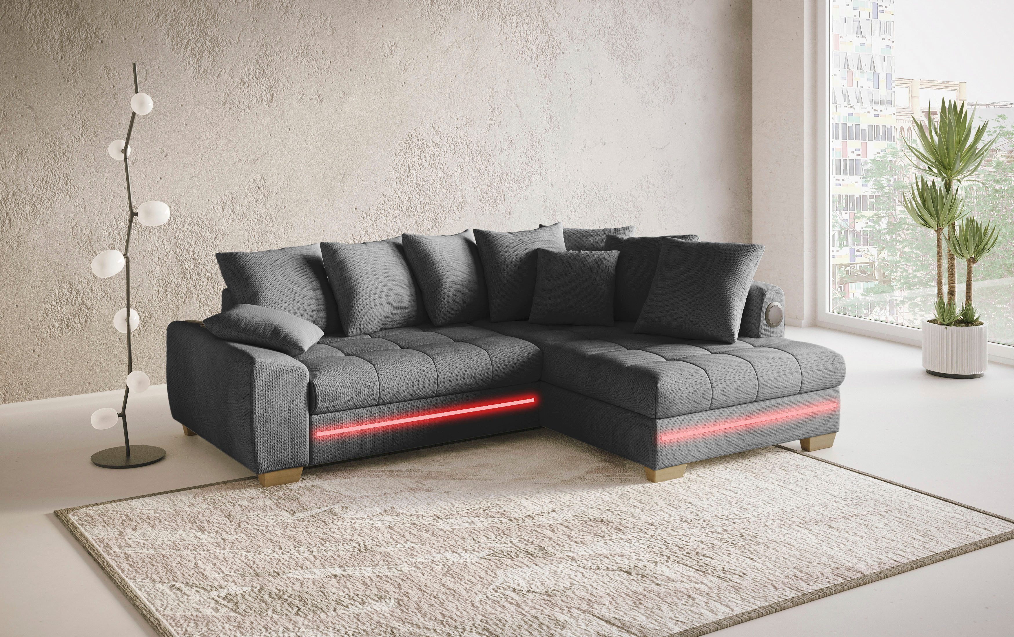 Mr. Couch Hoekbank Nikita II, L-vorm RGB-LED, Bluetooth-geluidssysteem, optioneel met bed, bedlade
