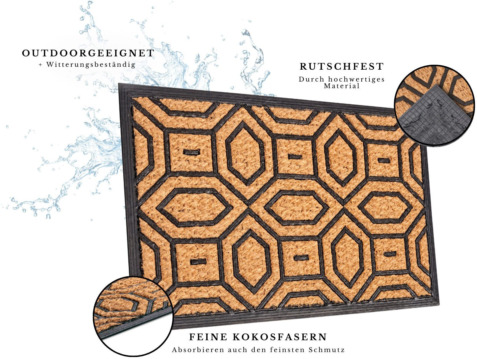 HANSE Home Mat Mix Mats Gummi Kokos Diamonds, deurmat Slijtvast, onderhoudsvriendelijk, robuust, weerbestendig, UV-bestendig