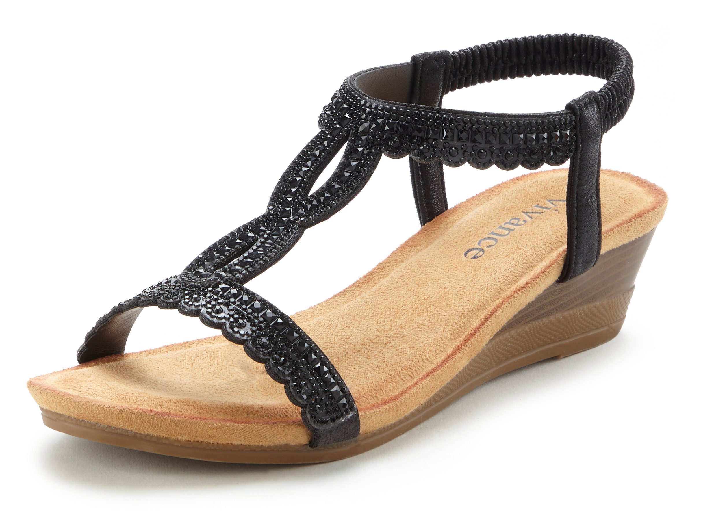 Vivance Sandaaltjes Zomerschoen Sandaal, zomerschoen met glinsterdetails en elastische bandjes VEGAN