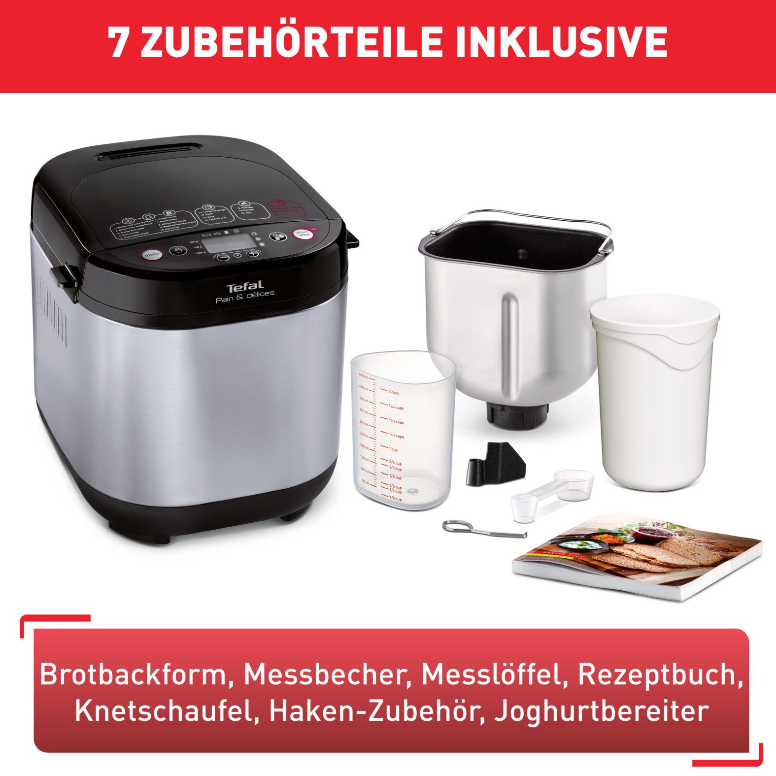 Tefal Broodbakmachine Pain & Délices, 20 bakprogramma's, 3 broodmaten en bruiningsgraden 3 broodformaten & bruiningsgraden, ook voor andere deegsoorten, pf240e