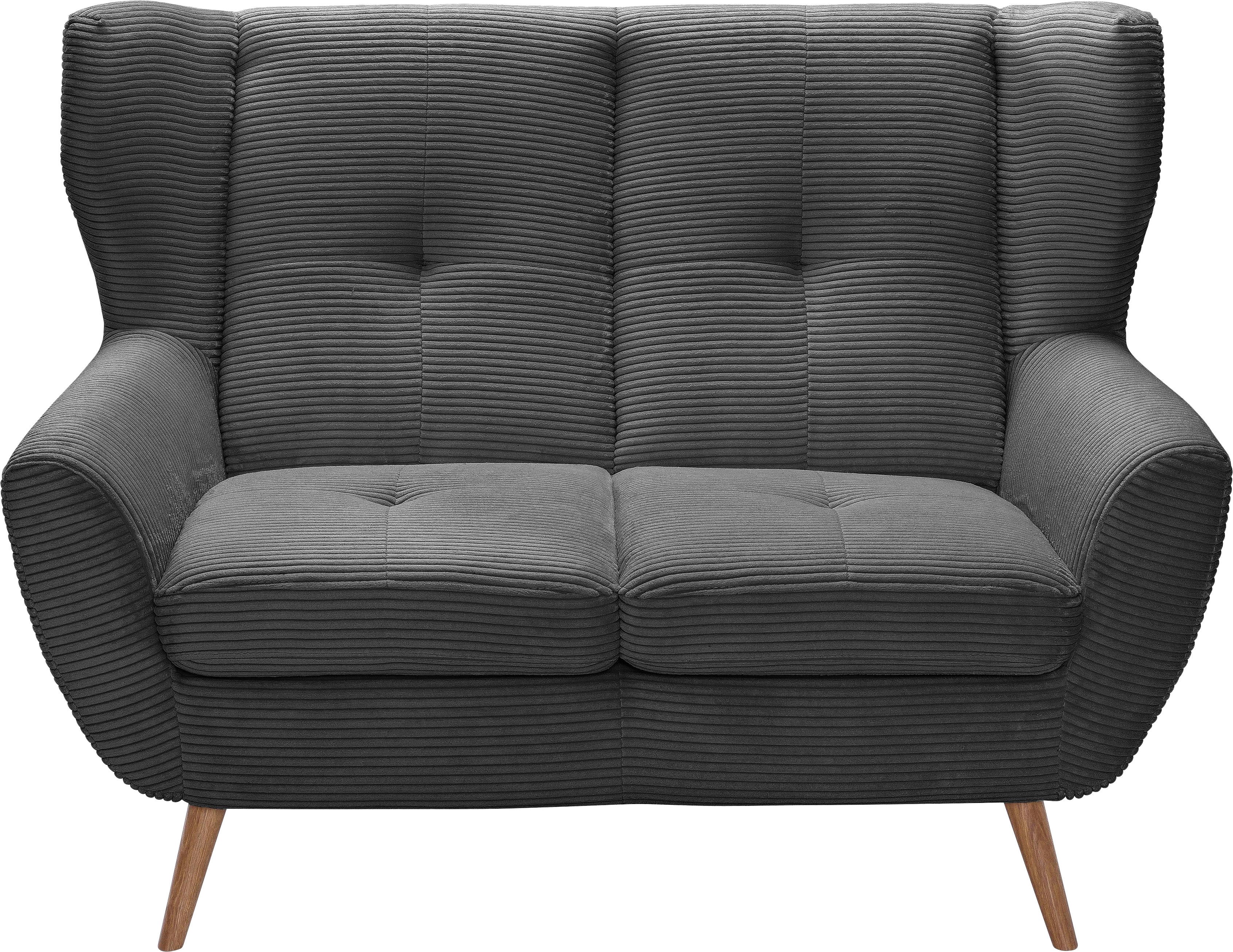 exxpo - sofa fashion 2-zitsbank ALVESTA, loungesofa, keukensofa, hoog zitcomfort, oorbacken sofa gezellige rugleuning, met knoopstiksels en hoge houten voeten, in cord