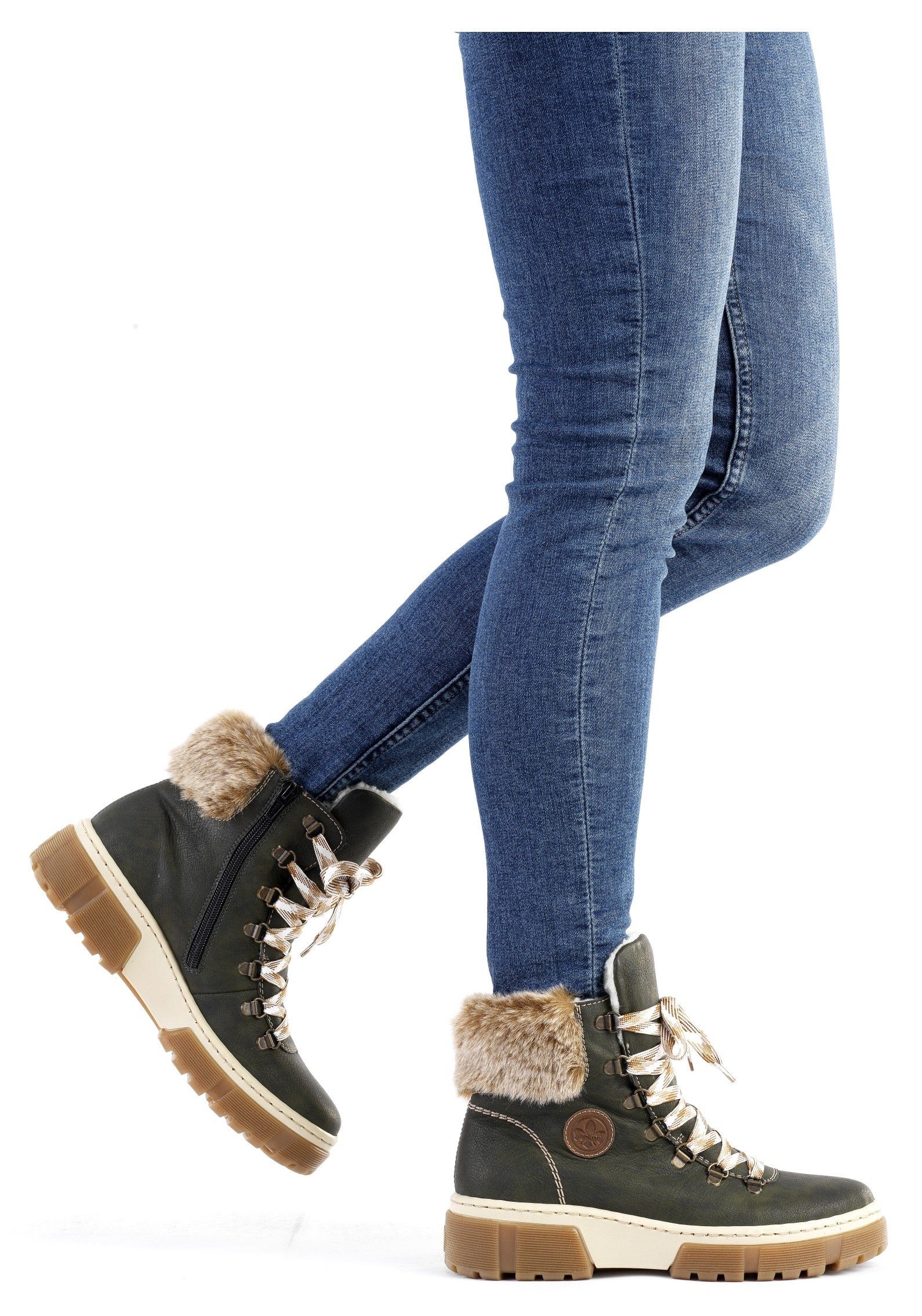 Rieker Winterlaarzen winterenkellaars, veterschoenen, plateau, met warmvoering-uitrusting