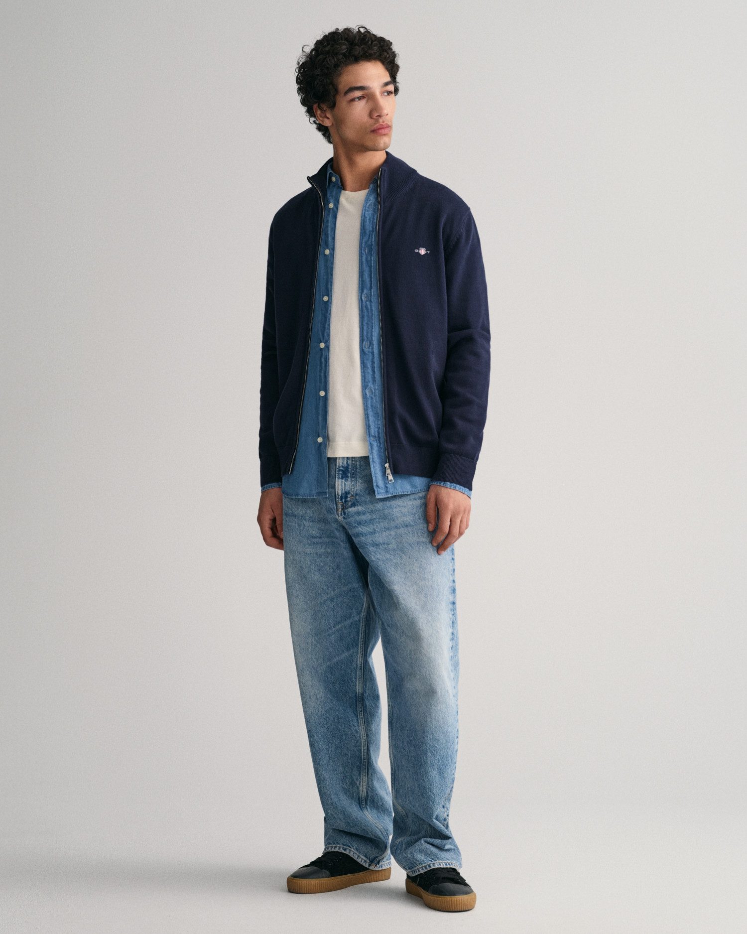 Gant Cardigan CASUAL COTTON ZIP CARDIGAN Met ribbels aan opstaande kraag, mouwen en zoom