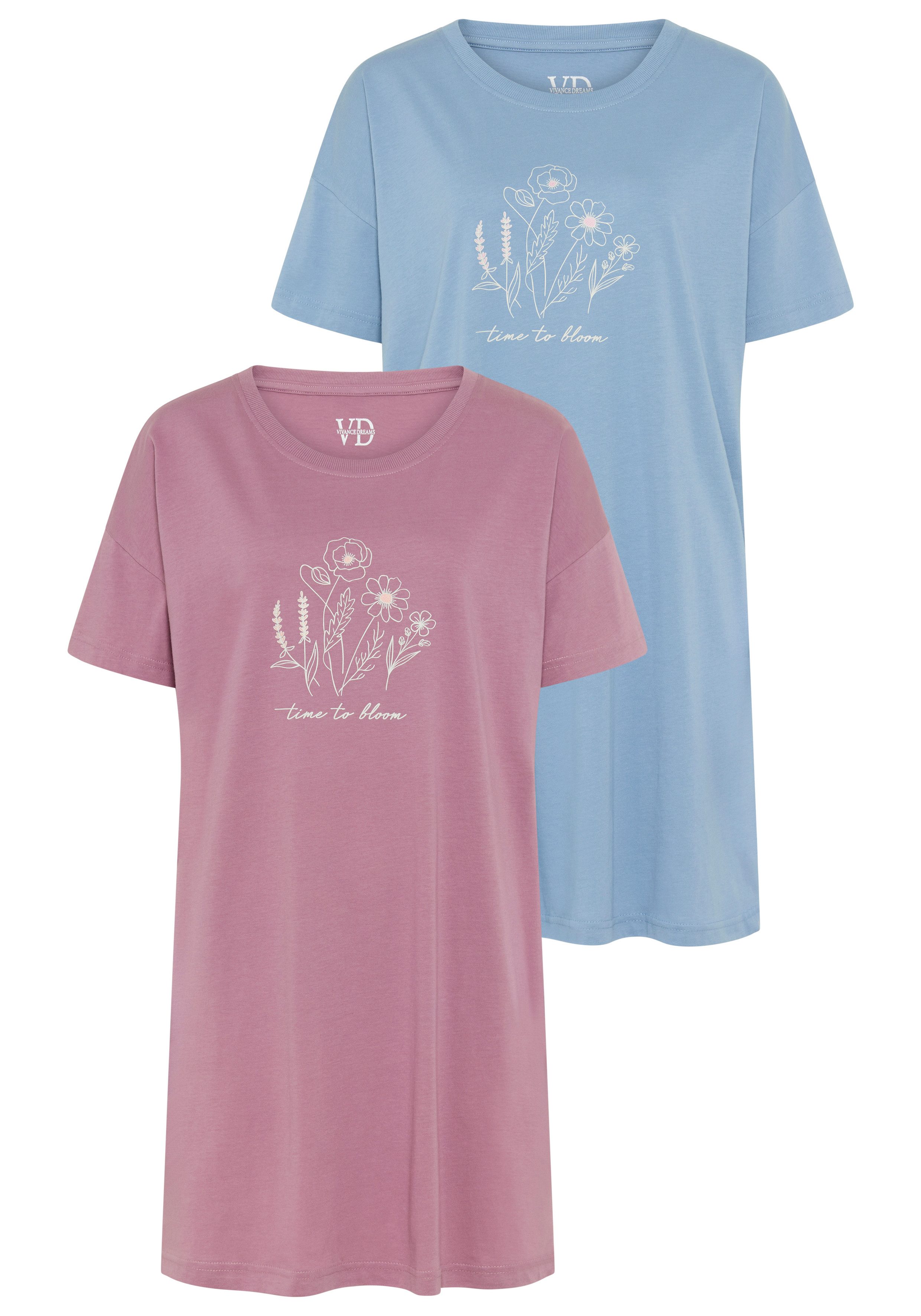 Vivance Dreams Big-shirt met fijn geschetste frontprint (2-delig, Set van 2)