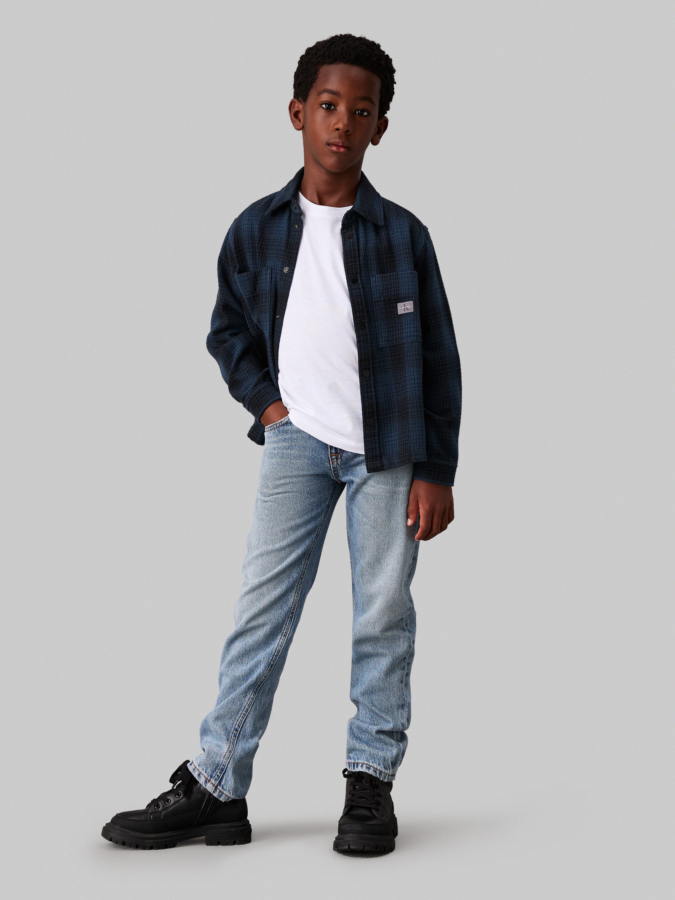 Calvin Klein Overhemd met lange mouwen Textured Checked Shirt voor kinderen tot 16 jaar en met logo-patch