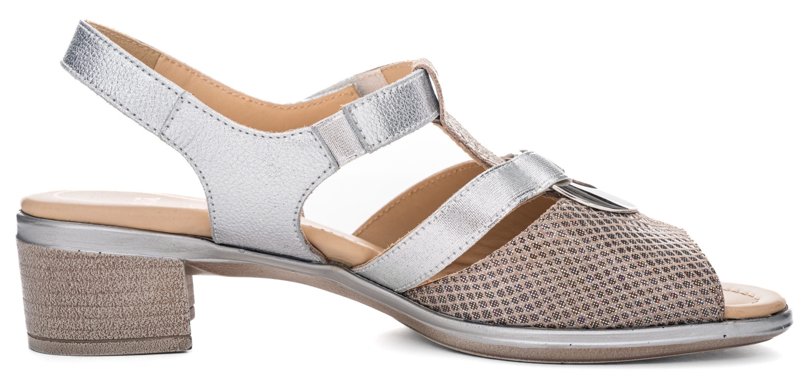 Ara Sandaaltjes Lugano , feestdag schoen, glittersandaal, kitten heel met blokhak, h-breedte
