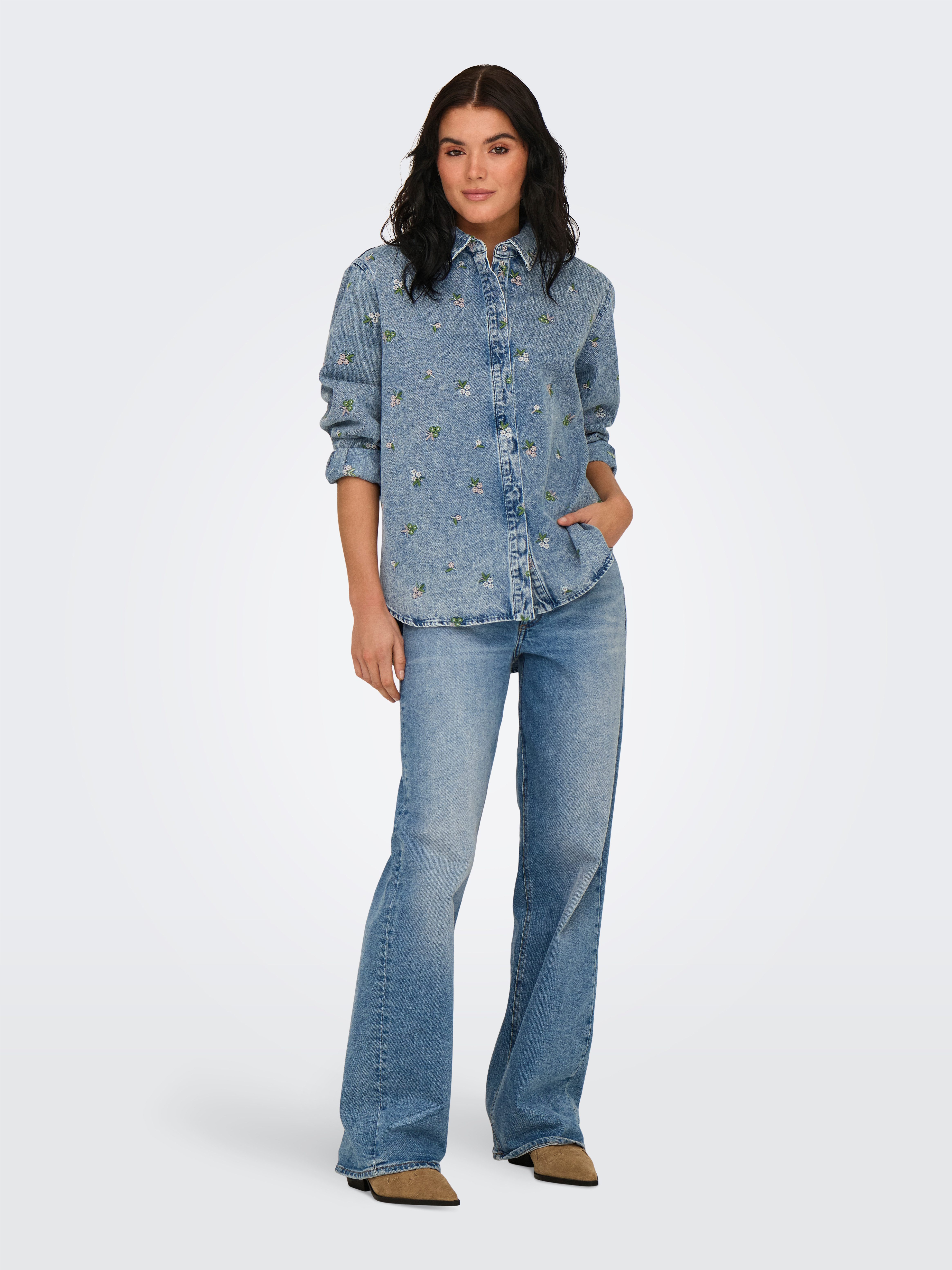 Only Jeans blouse ONLVERA L/S FLOWER EMB SHIRT DNM YOR