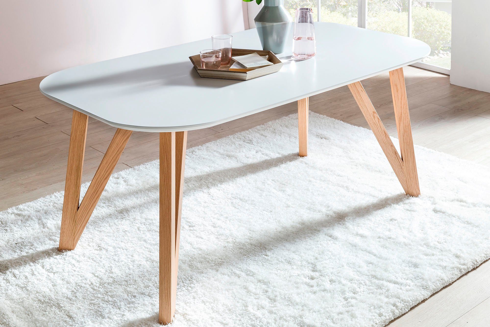SalesFever Eethoek bestaand uit 4 moderne beklede stoelen en een 180 cm brede tafel (set, 5-delig)