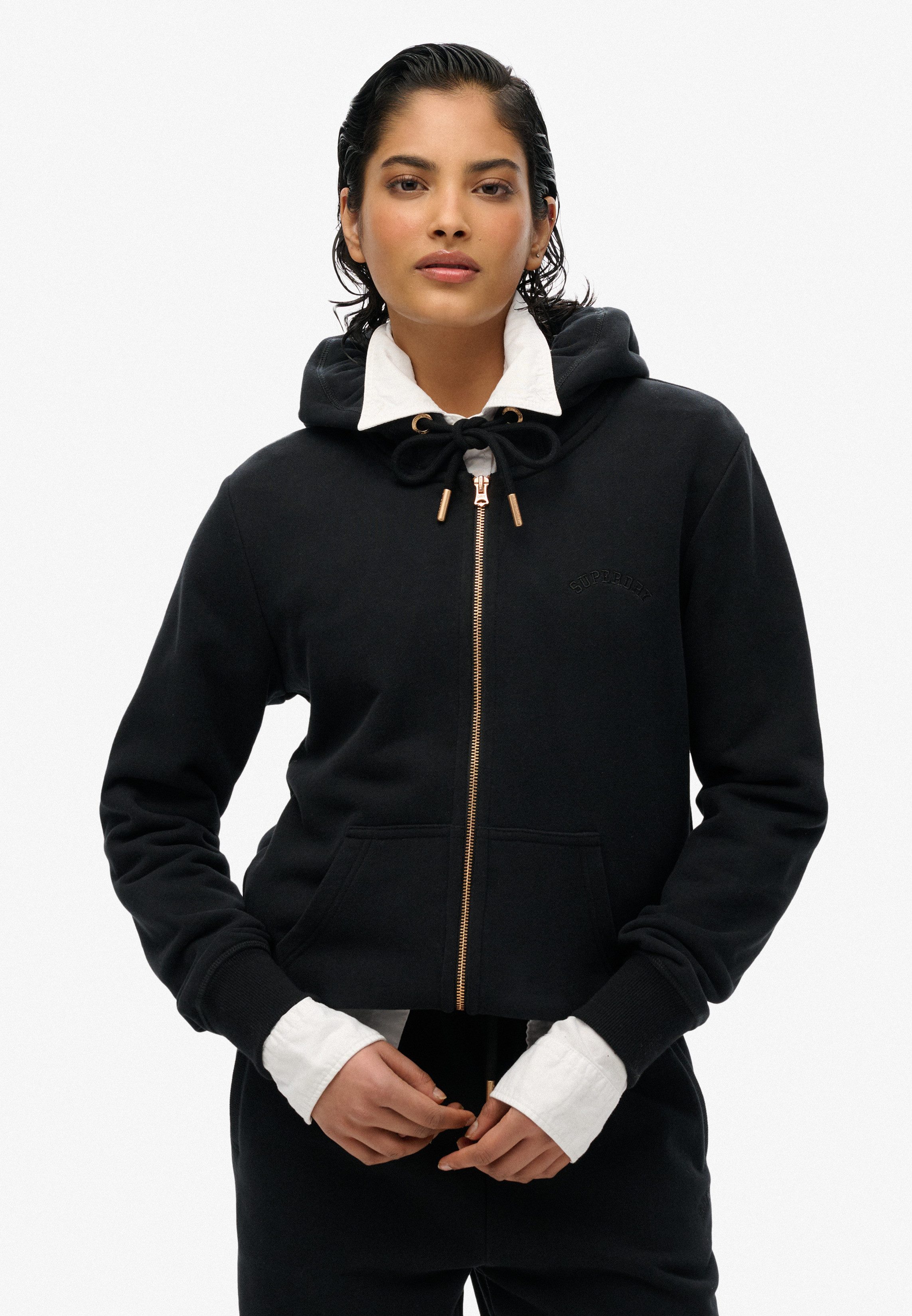 Superdry Capuchonsweatvest ESSENTIAL LOGO ZIPHOOD HB dames sweatvesten maat L zwart