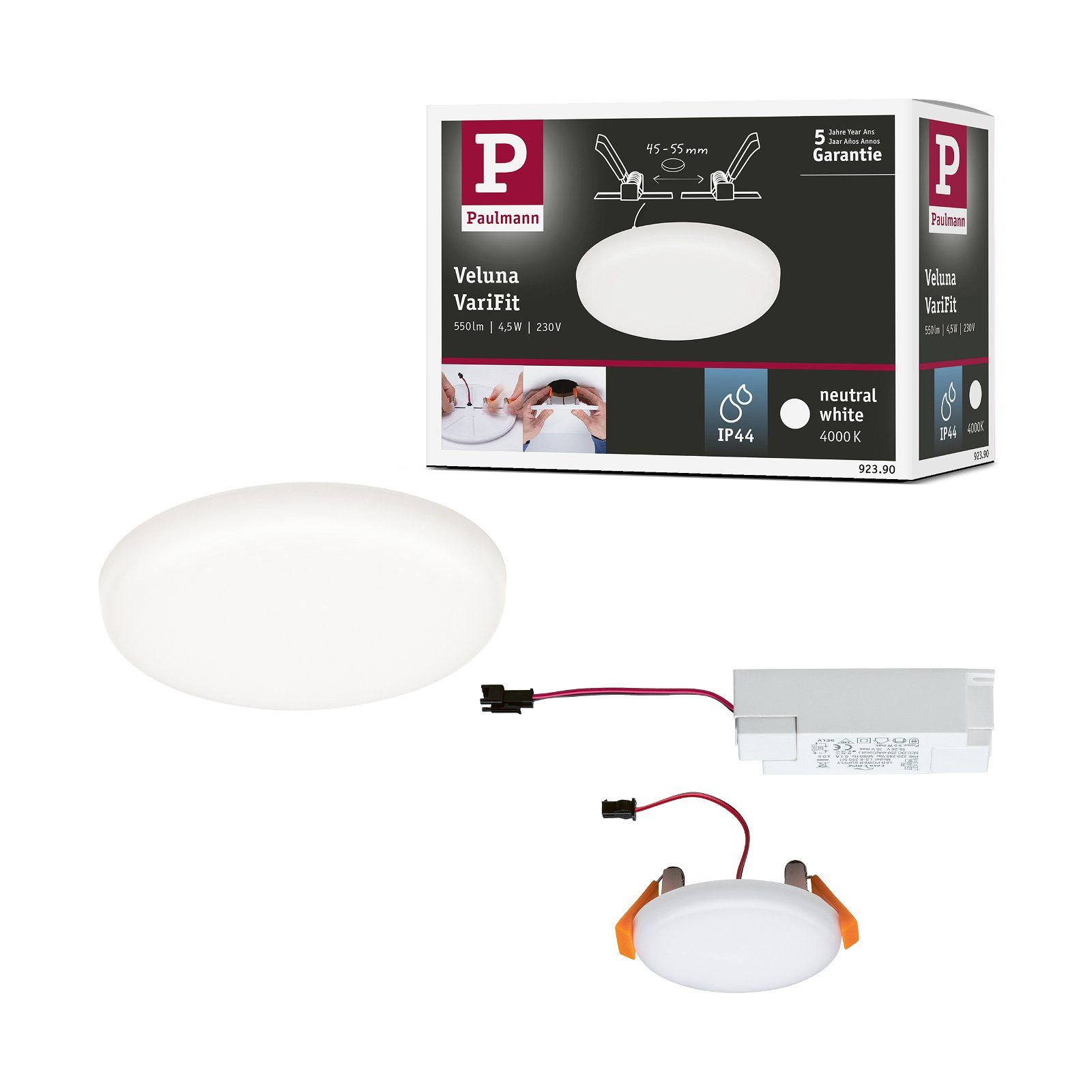 Paulmann Ledinbouwlamp VariFit Veluna IP44 rond 75mm 4,5W 400lm 4000K Satin (1 stuk)