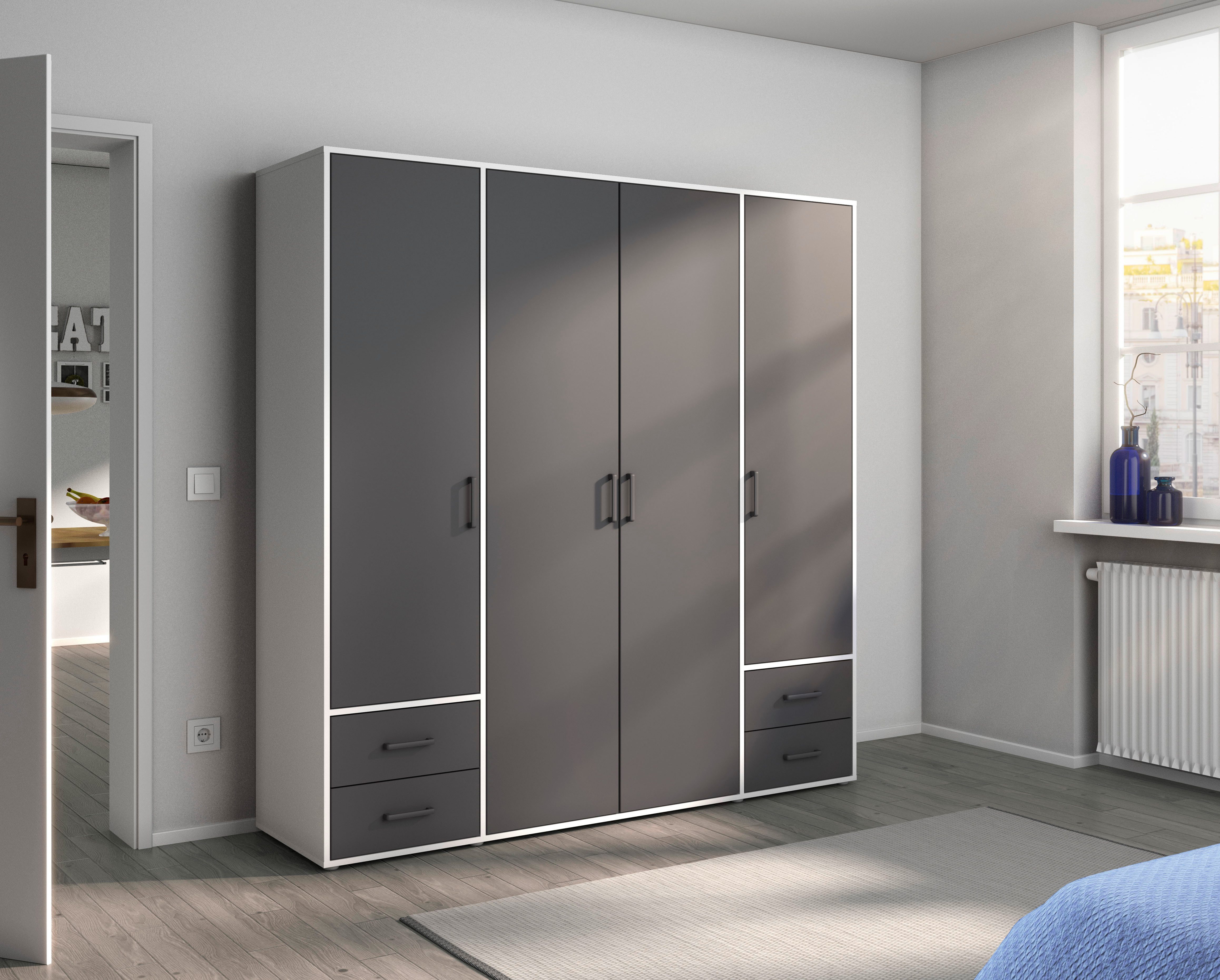 rauch Draaideurkast Kledingkast kast garderobe linnenkast VOYAGER moderne grepen in grijs metallic met buitenlades made in germany