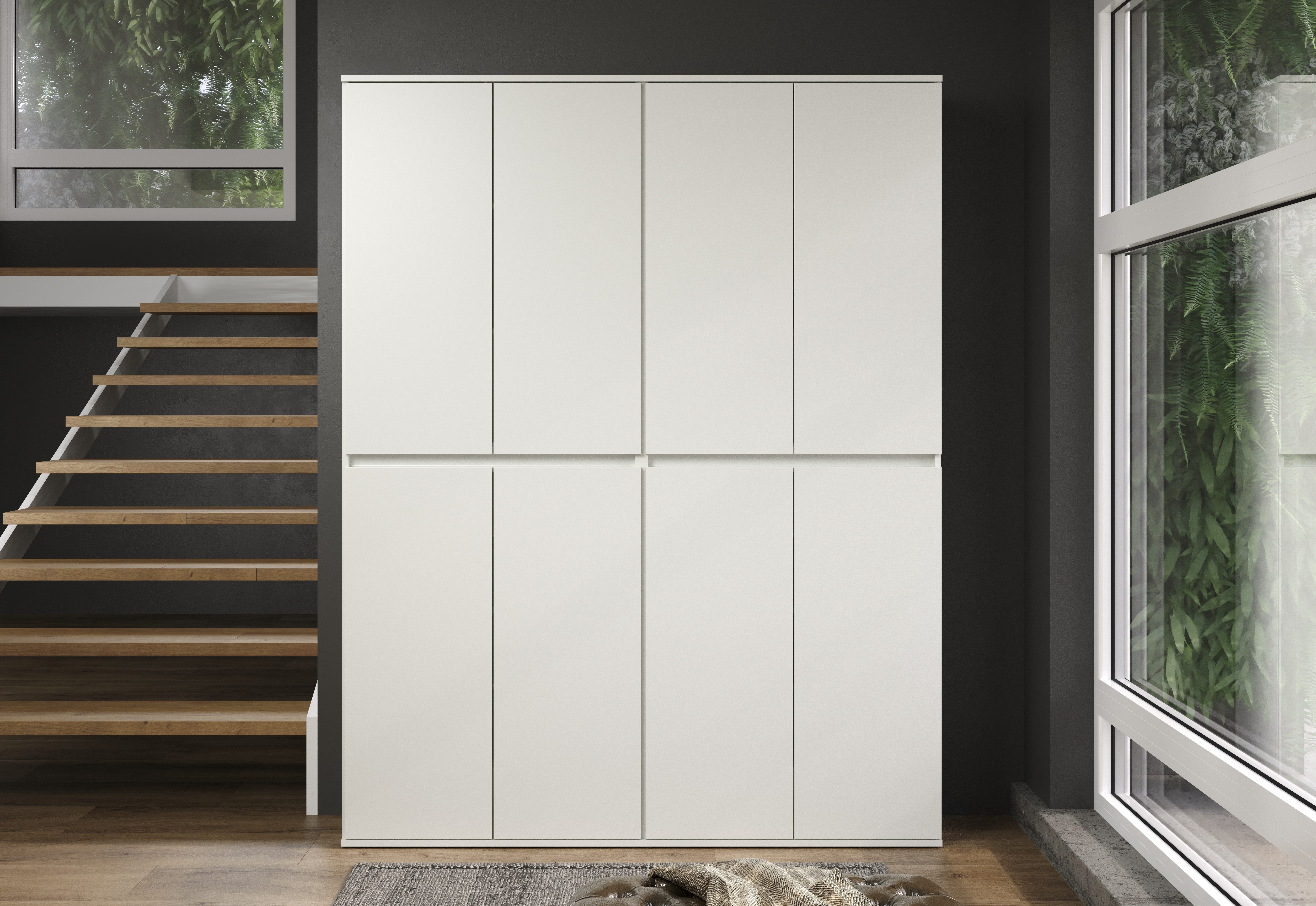 INOSIGN Halmeubelset NOVARA Garderobekasten met in totaal 16 vakken - (B/D/H) 148/34/191 cm (complete set, 2-delig) wandkapstokken wit